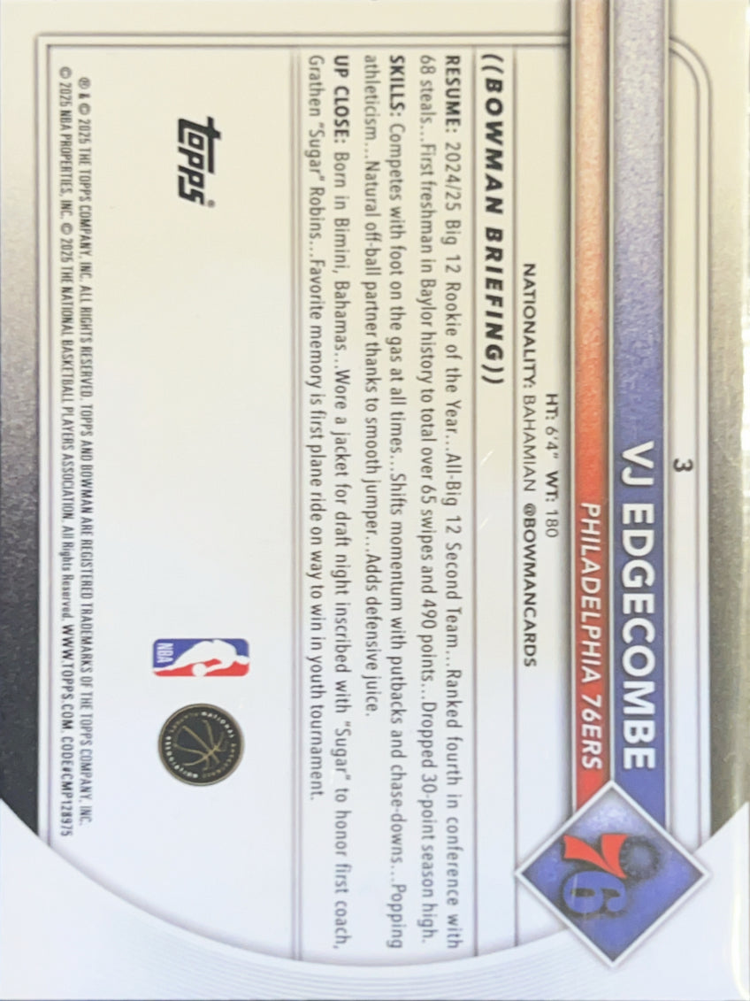 2025 Topps Bowman VJ Edgecombe #3 RC