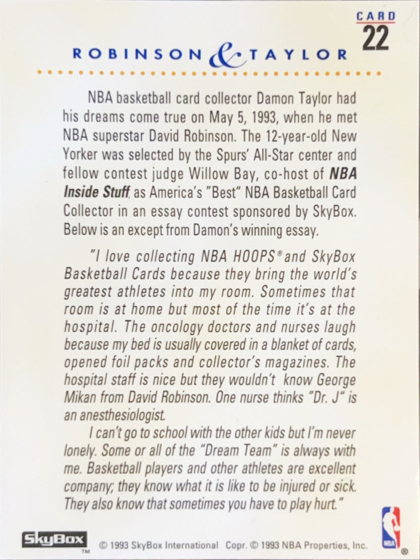 1993 SkyBox Premium NBA Inside Stuff Damon Taylor David Robinson #22
