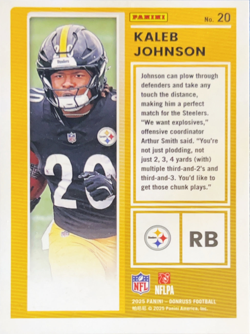 2025 Panini Donruss Football The Rookies Kaleb Johnson #20 Yellow Checkerboard