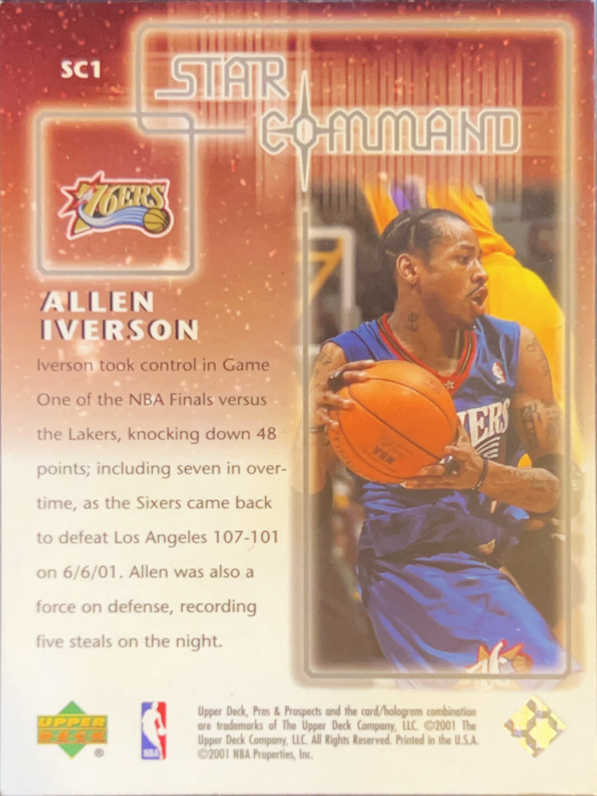 2001 Upper Deck Pros & Prospects Star Command Allen Iverson #SC1 Holographic
