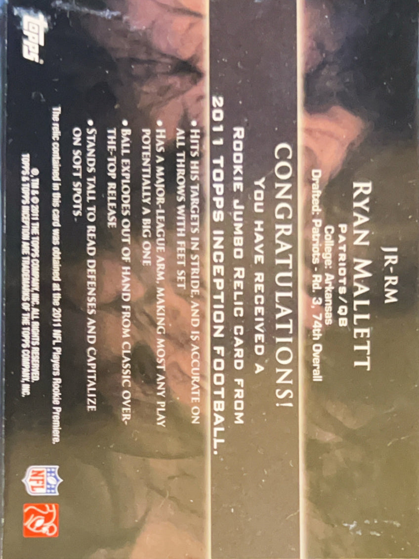 2011 Topps Inception Ryan Mallett #JR-RM Green /25 RC