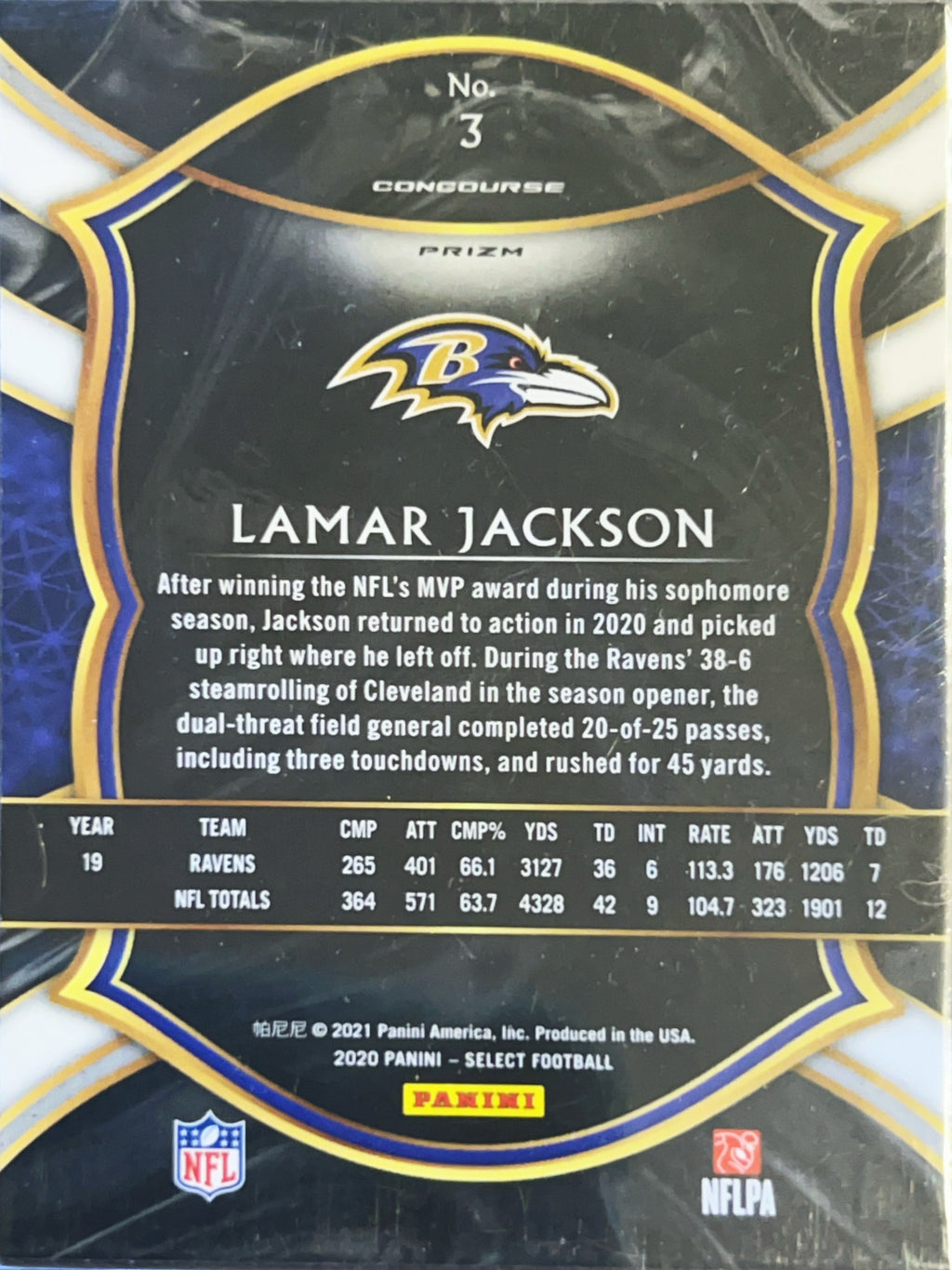 2021 Panini Select Concourse Prizm Lamar Jackson #3 Silver