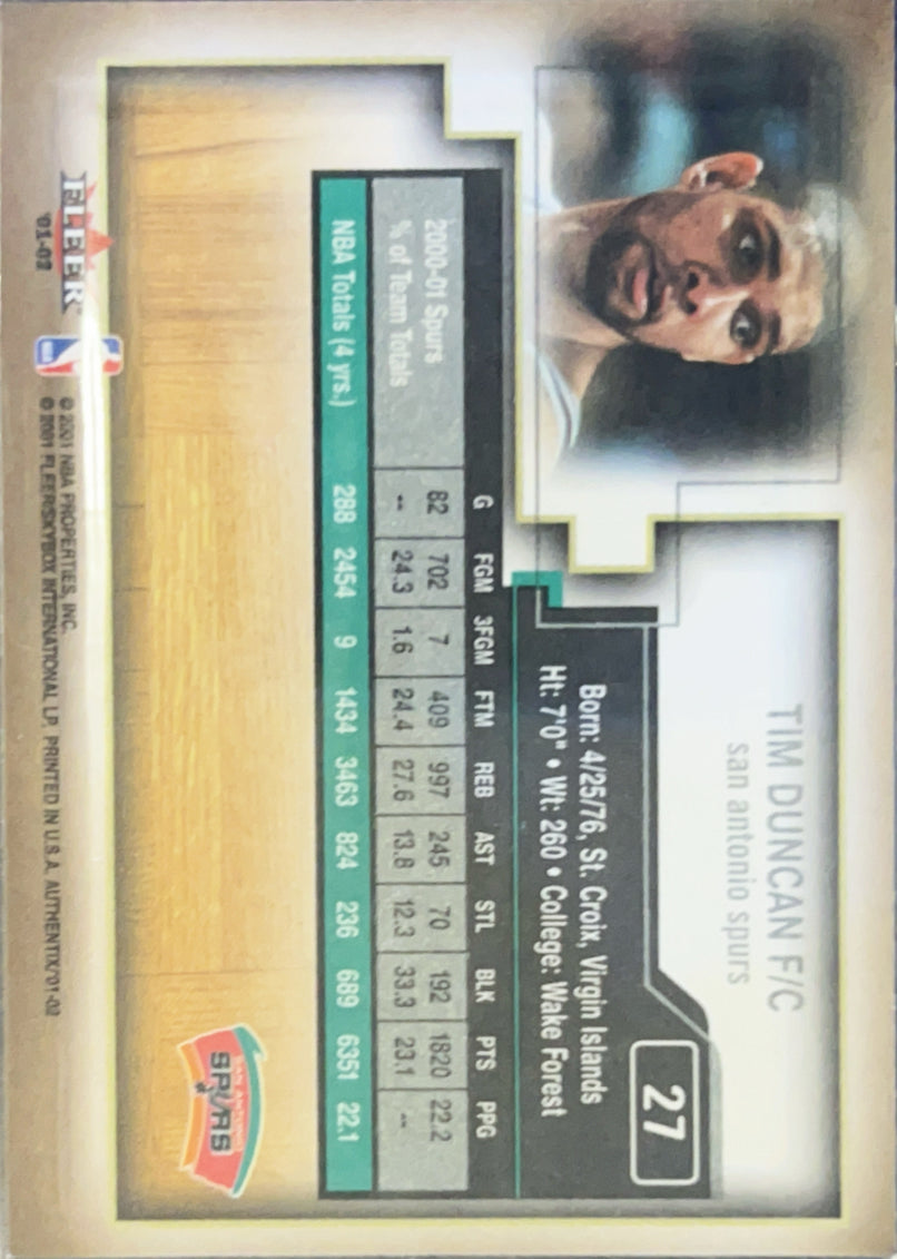 2001 Fleer Authentix Tim Duncan #27