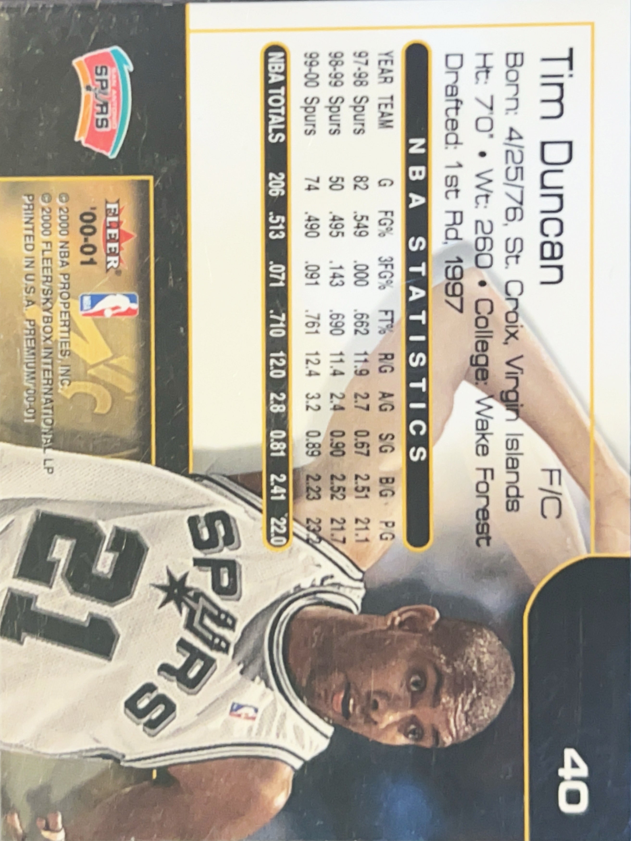 2000 Fleer Premium Tim Duncan #40