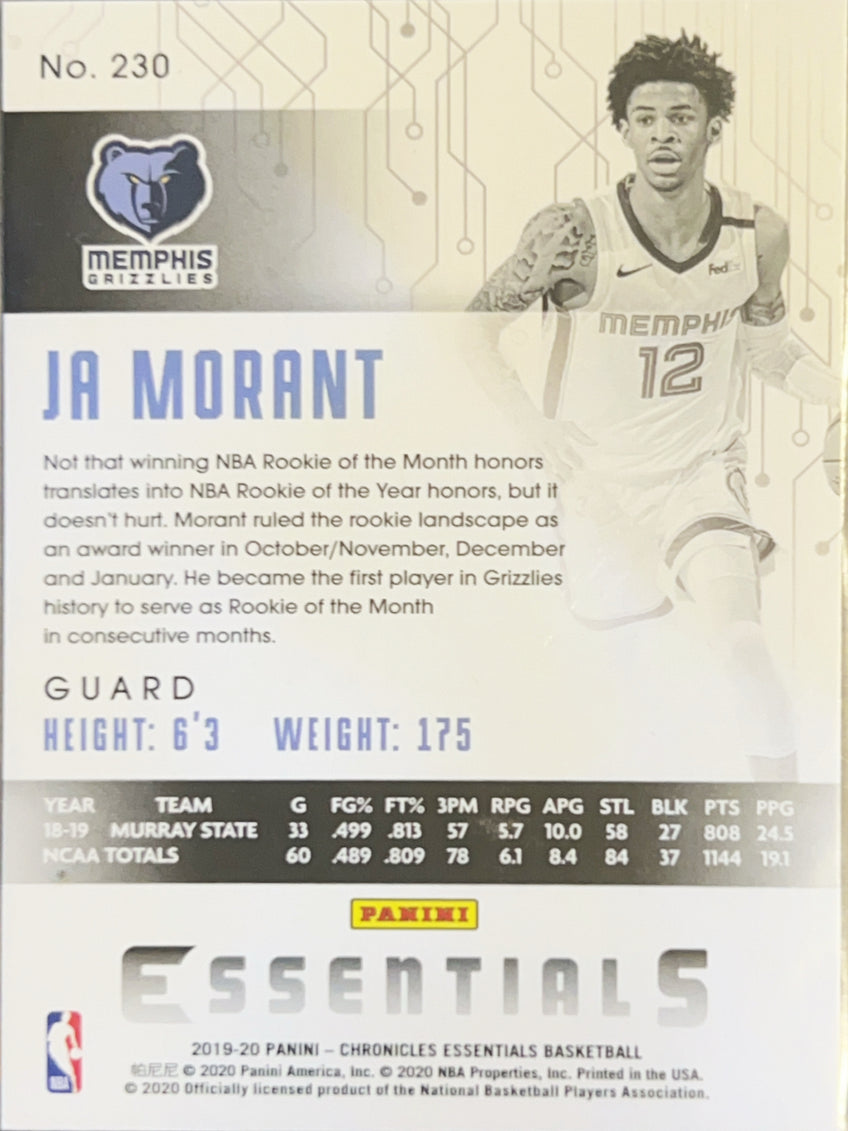 2019 Panini Chronicles Essentials Ja Morant #230 Holo RC