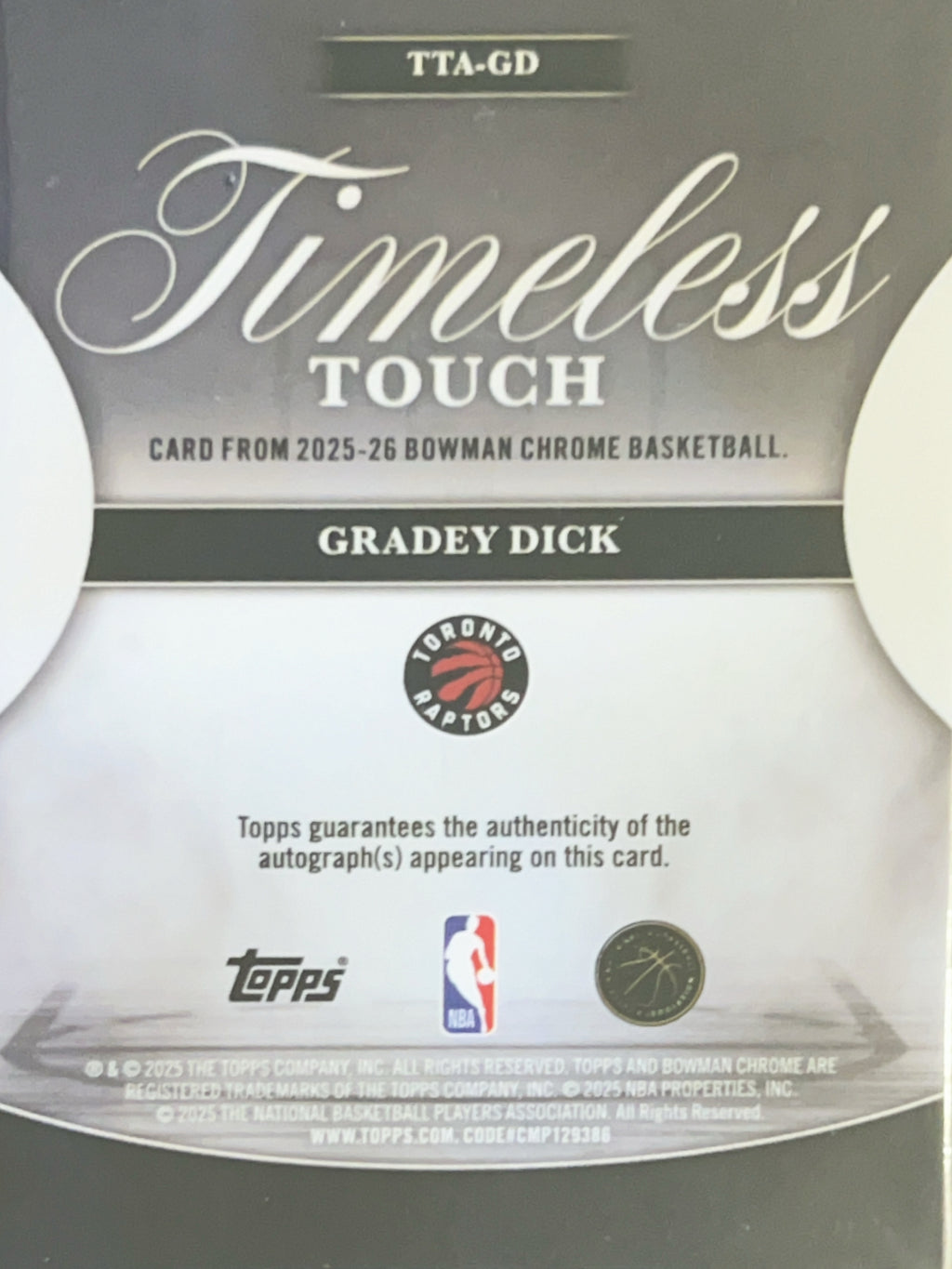 2025 Bowman Chrome Timeless Touch Gradey Dick #TTA-GD Autograph