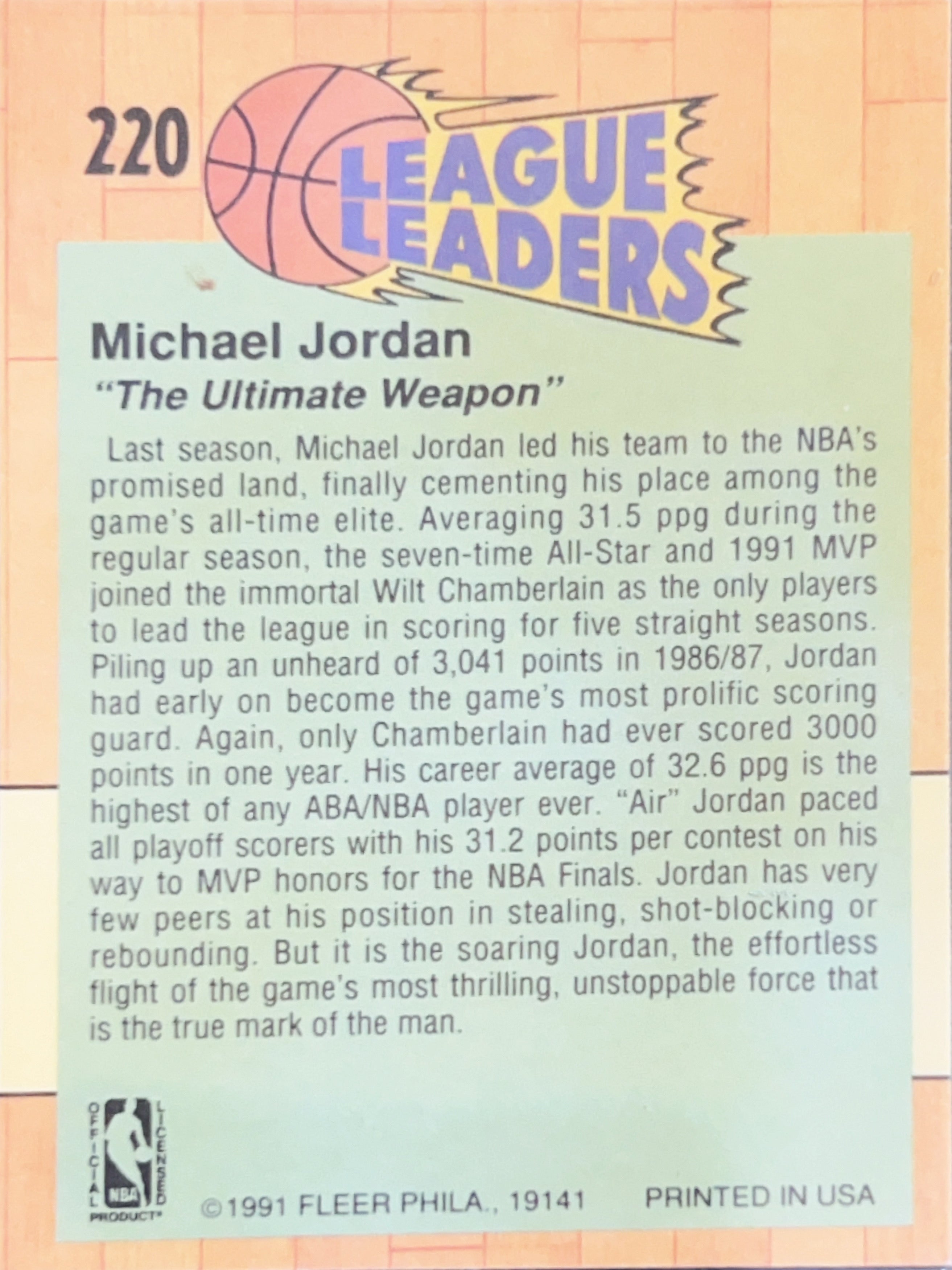 1991 Fleer League Leaders Michael Jordan #220