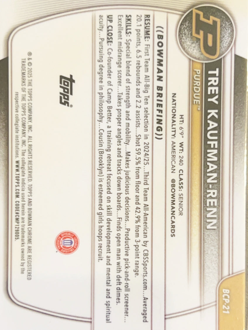 2025 Bowman Chrome University Trey Kaufman-Renn #BCP-21