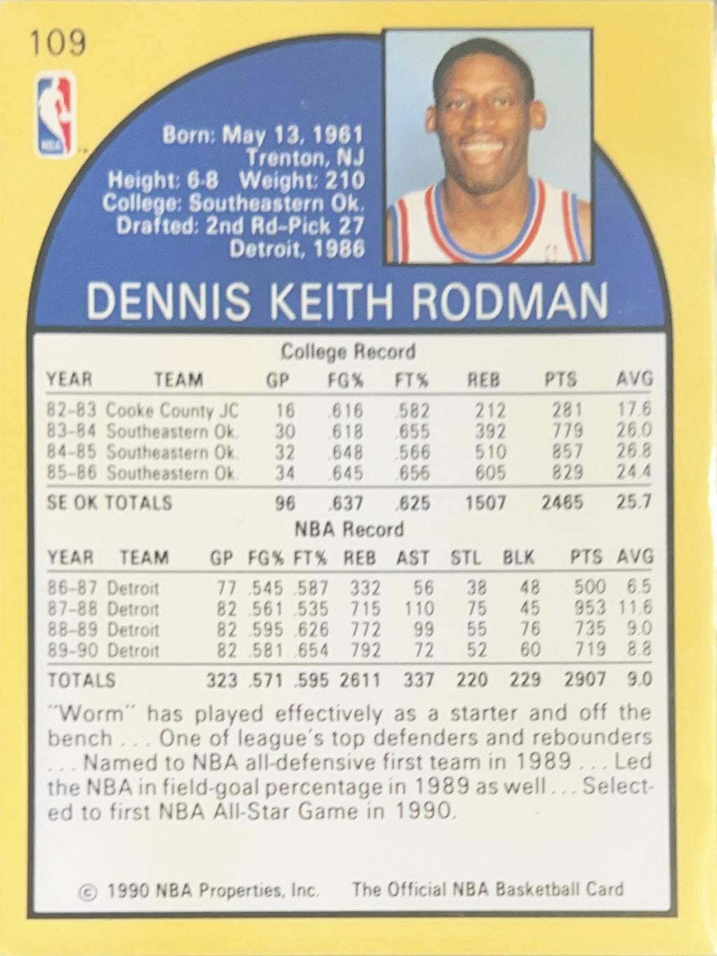 1990 NBA Hoops Dennis Rodman #109