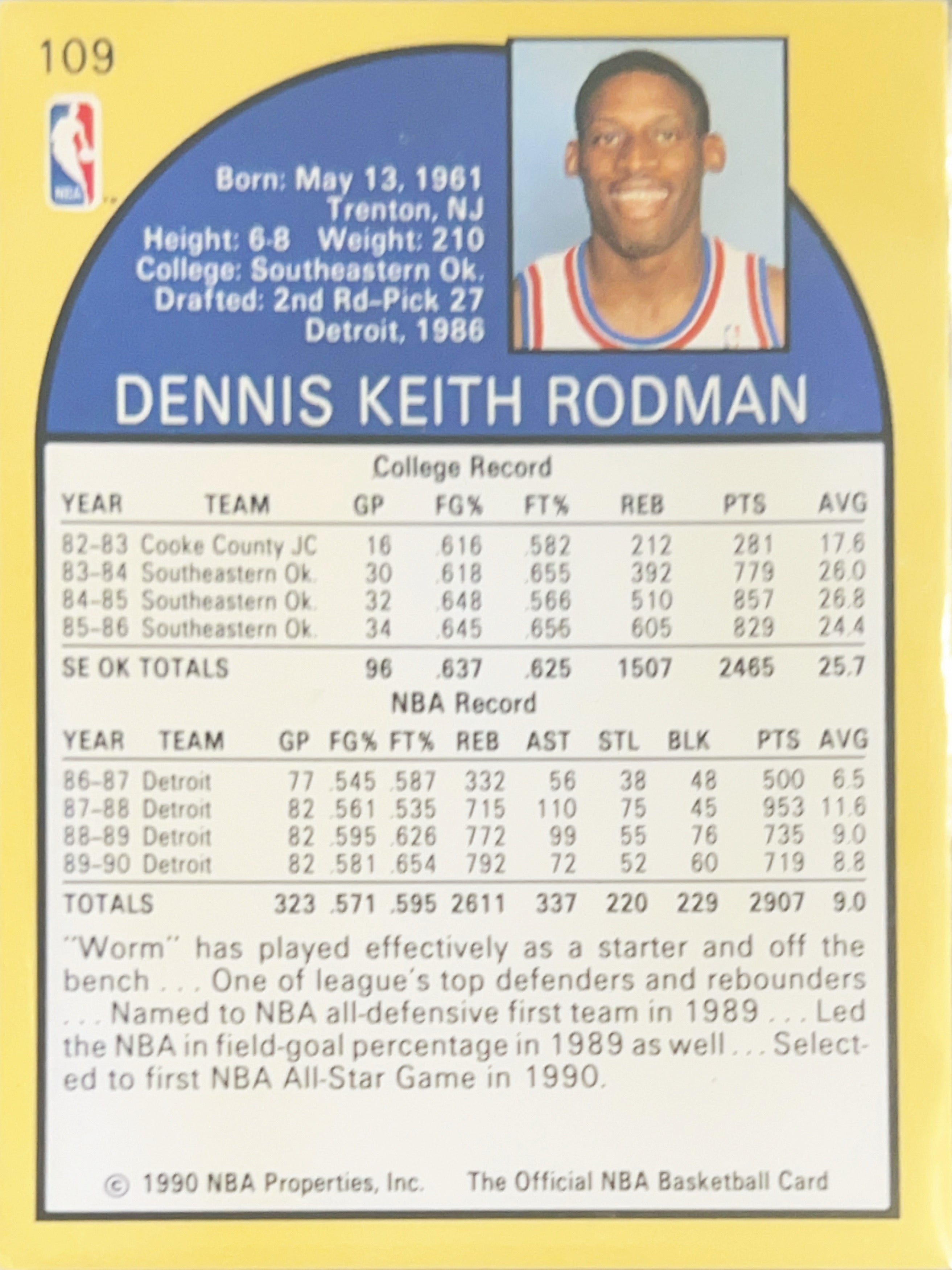 1990 NBA Hoops Dennis Rodman #109