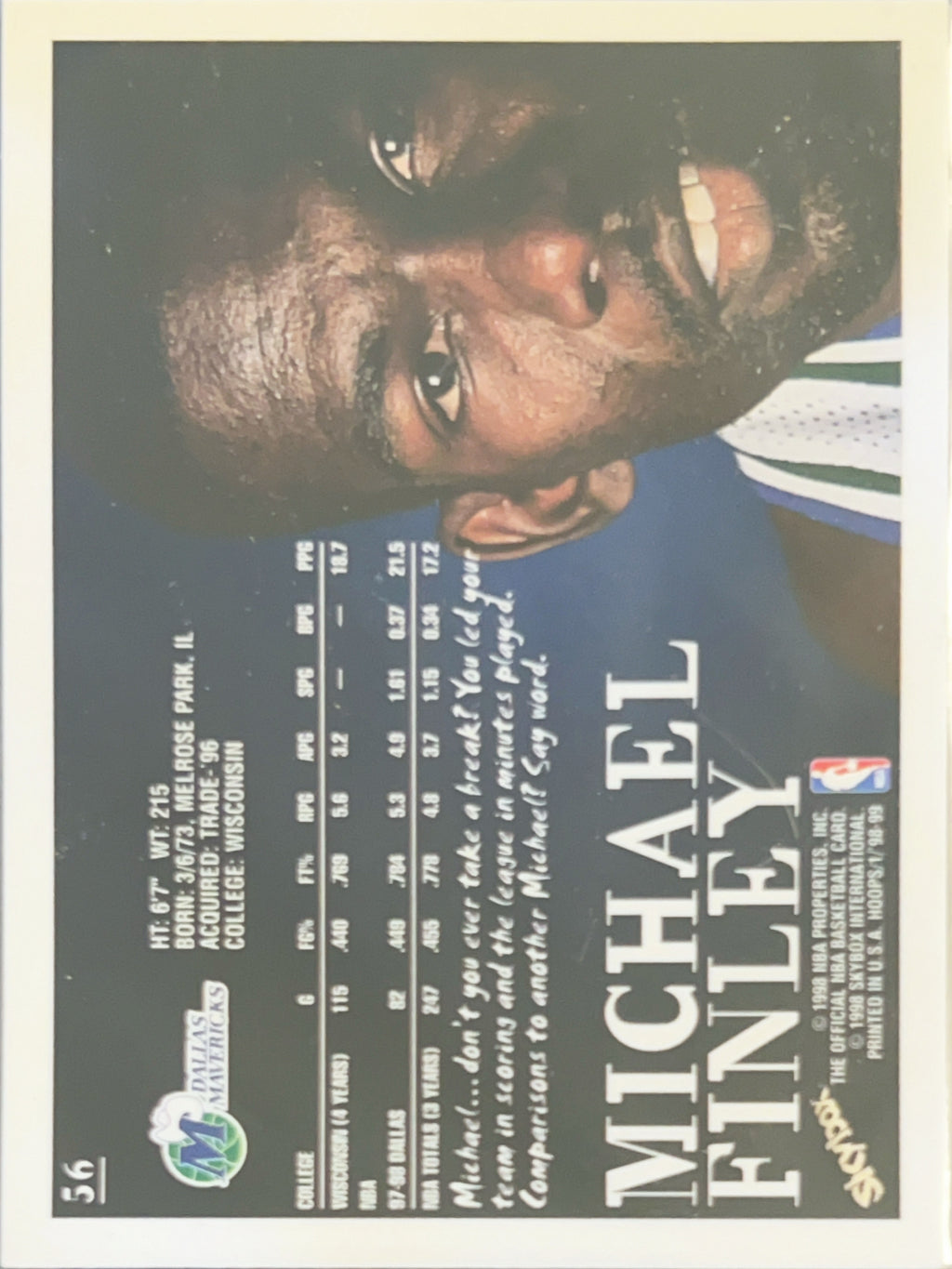 1998 SkyBox NBA Hoops Michael Finley #56