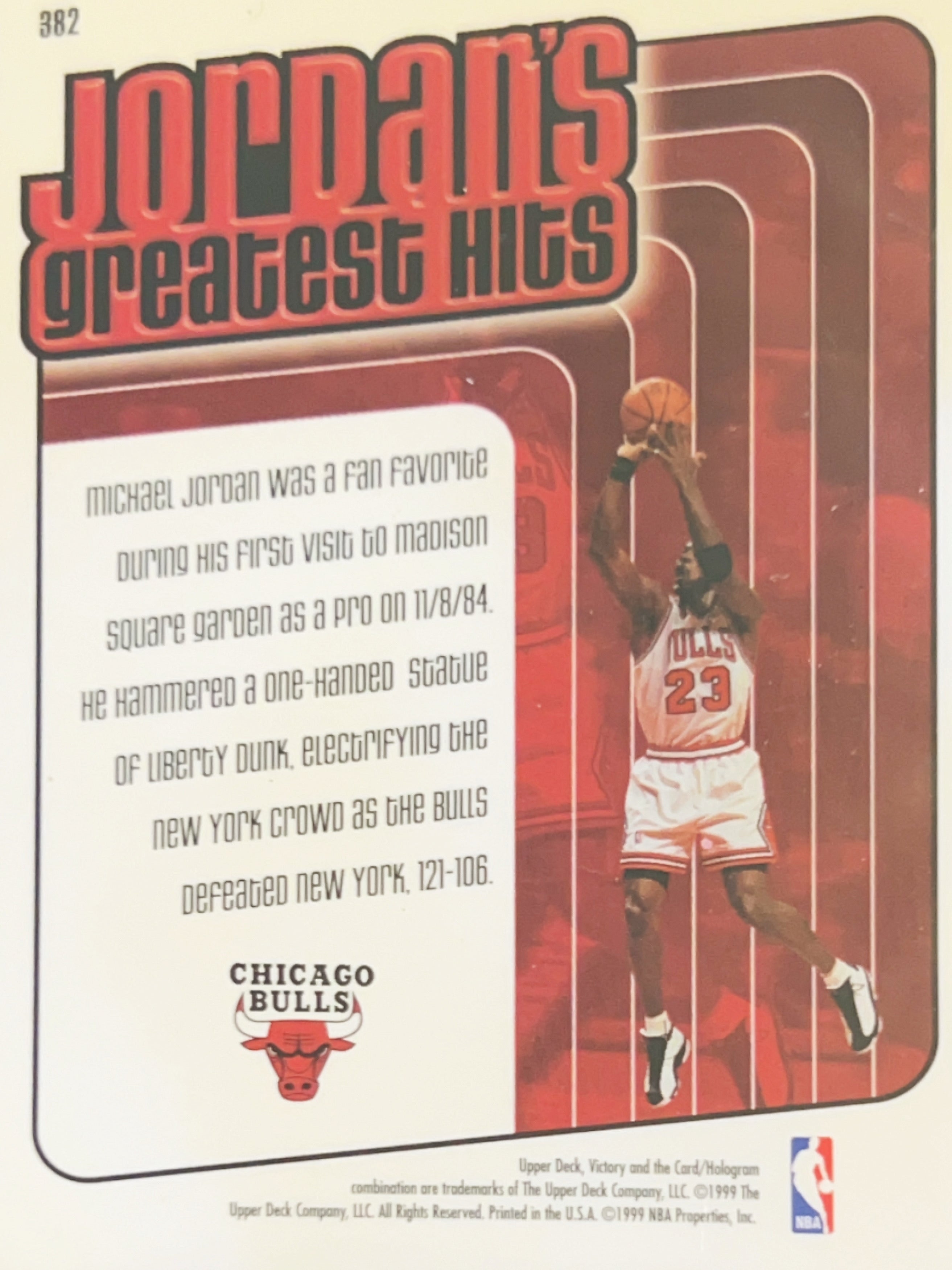 1999 Upper Deck Victory Jordan's Greatest Hits Michael Jordan #382