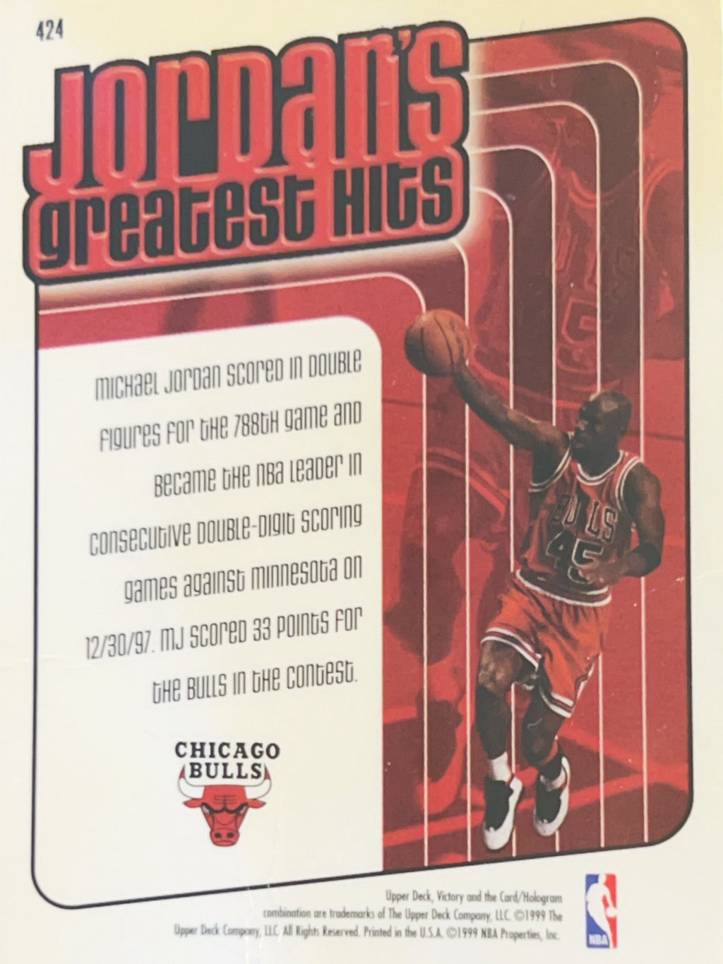 1999 Upper Deck Victory Jordan's Greatest Hits Michael Jordan #424