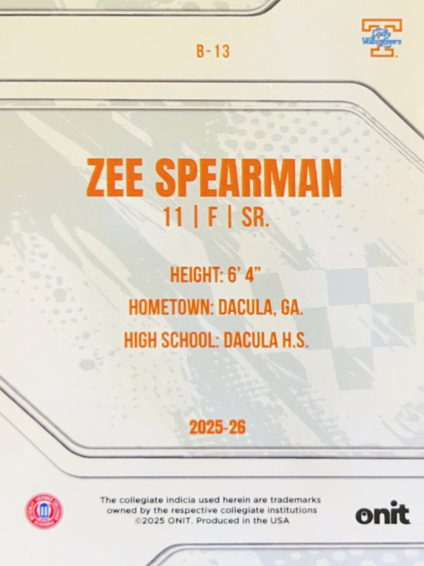 2025 ONIT Tennessee Lady Volunteers Zee Spearman #B-13