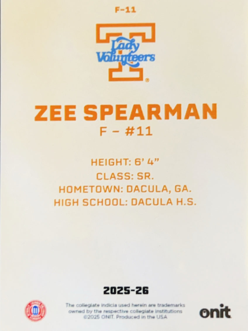 2025 ONIT Tennessee Lady Volunteers Zee Spearman #F-11