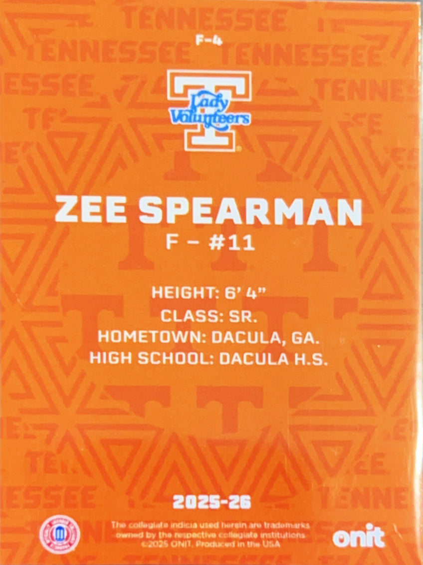 2025 ONIT Tennessee Lady Volunteers Zee Spearman #F-4
