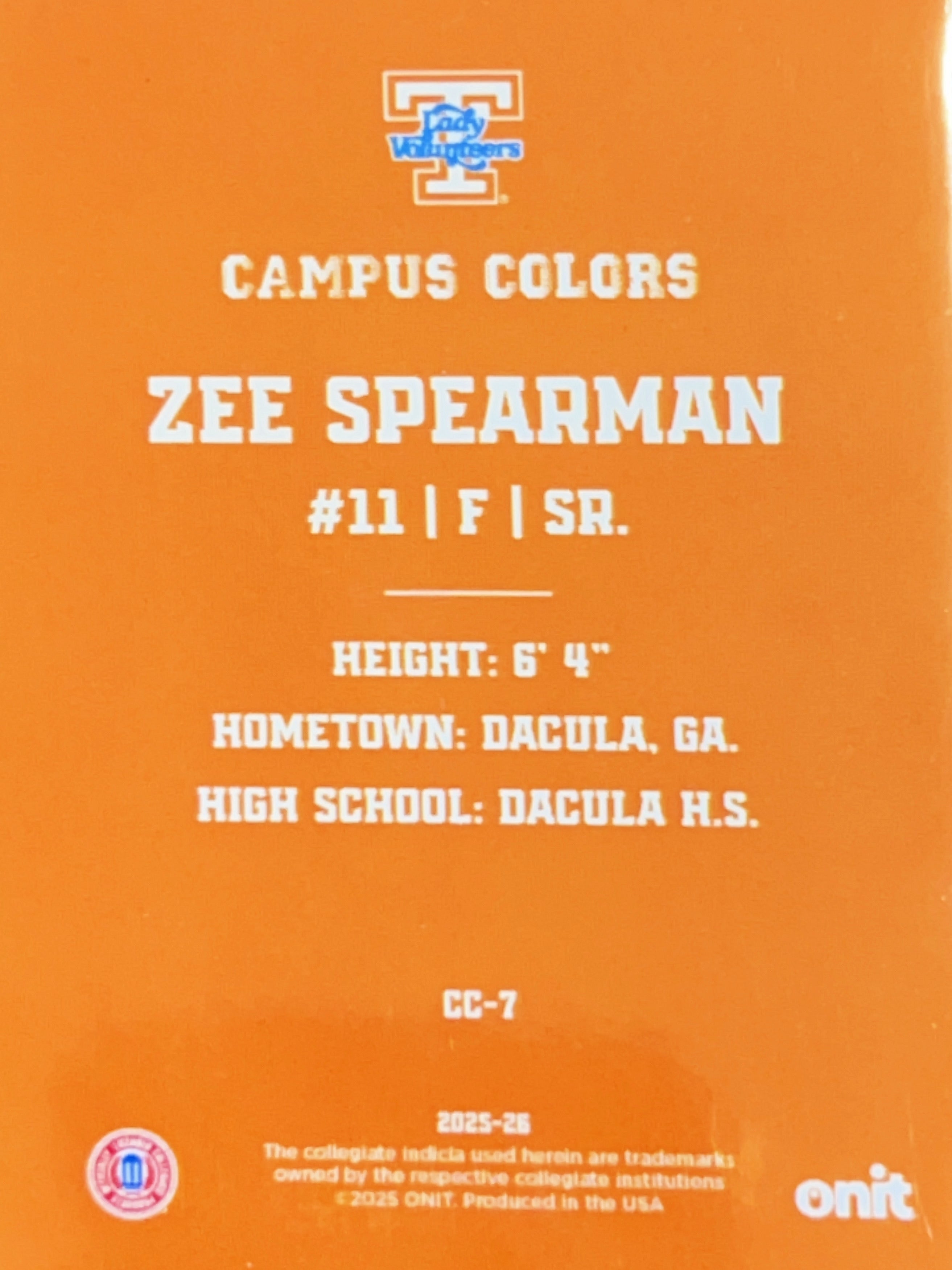 2025 ONIT Gameday Campus Colors Zee Spearman #CC-7