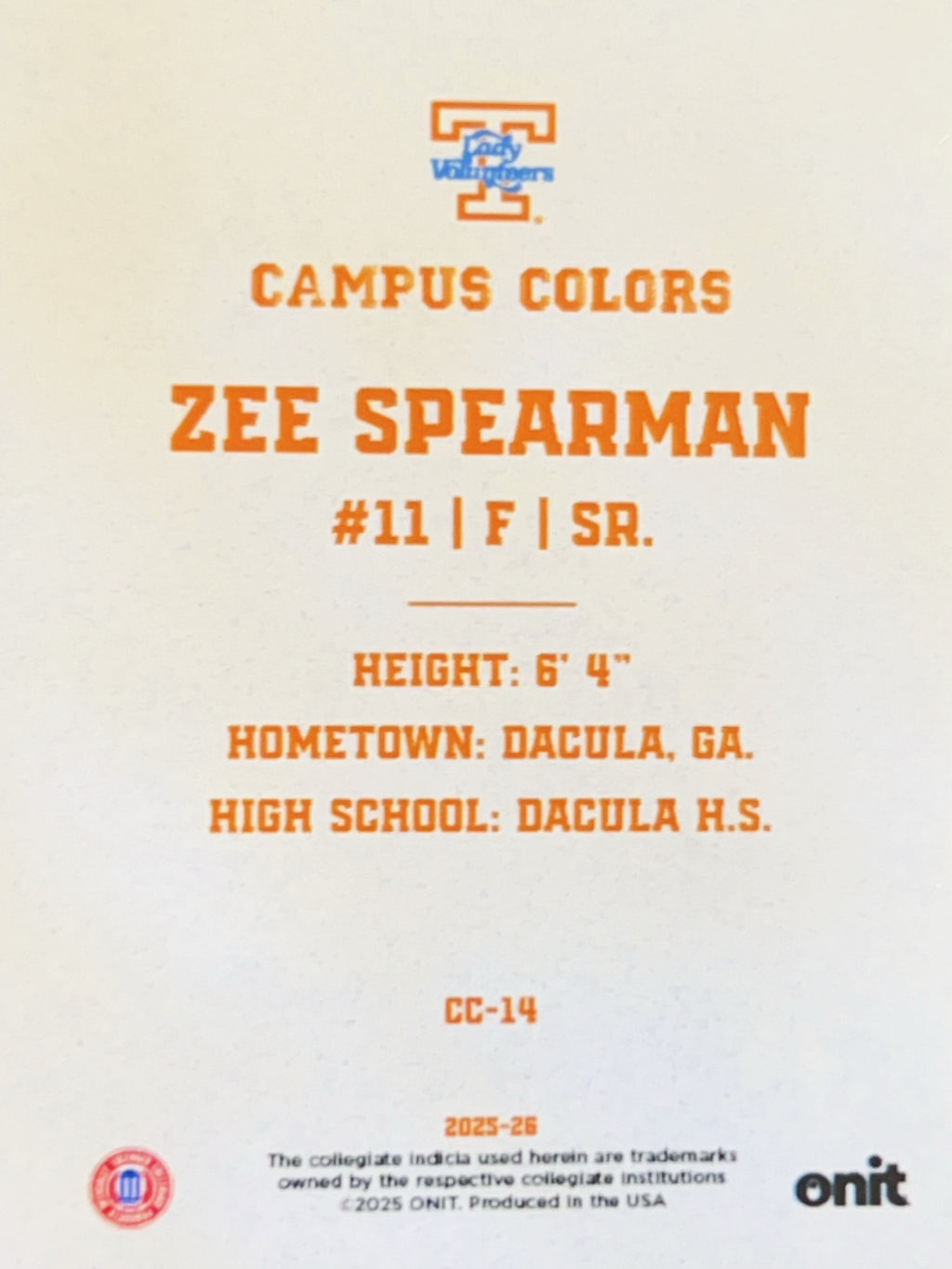 2025 ONIT Campus Colors Zee Spearman #CC-14