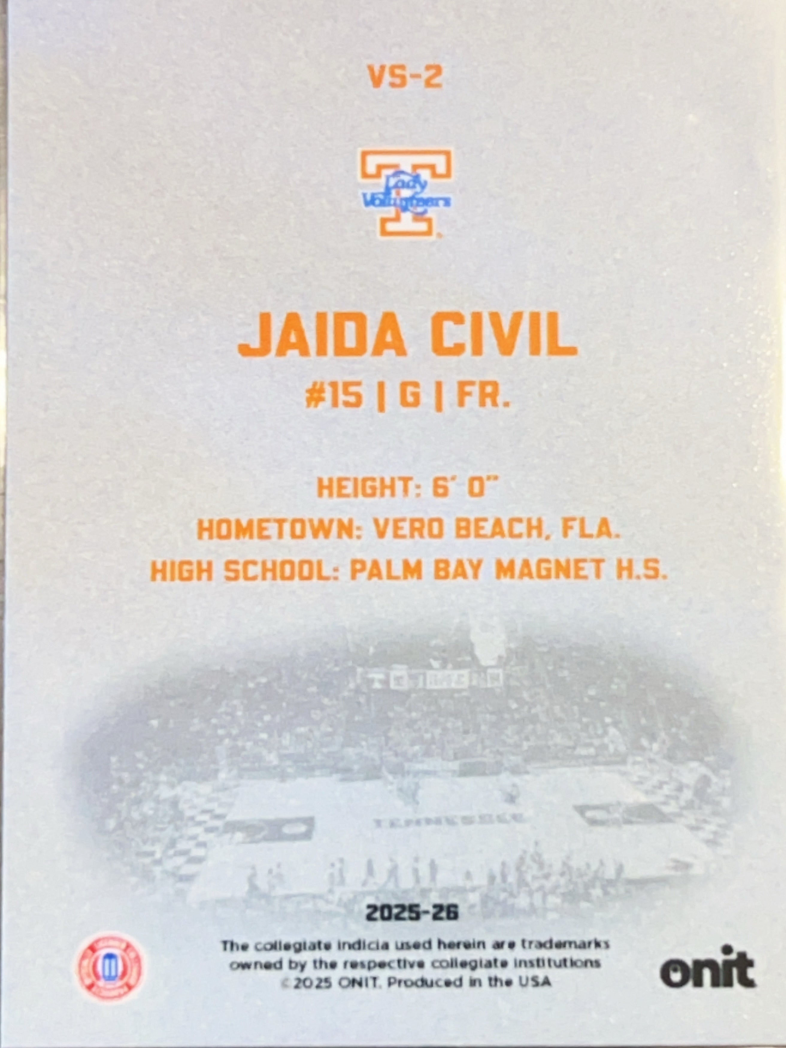 2025 ONIT Tennessee Lady Vols Jaida Civil #VS-2