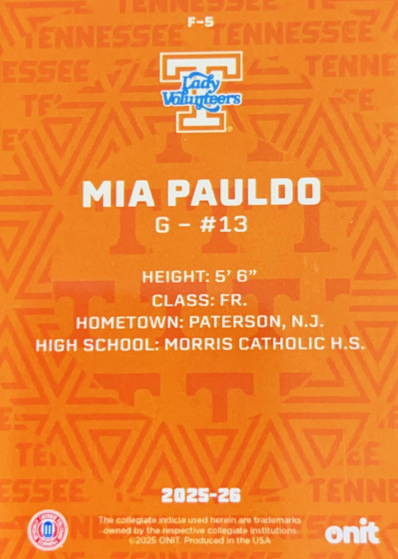 2025 ONIT Tennessee Lady Volunteers Mia Pauldo #F-5