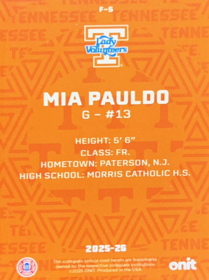 2025 ONIT Tennessee Lady Volunteers Mia Pauldo #F-5