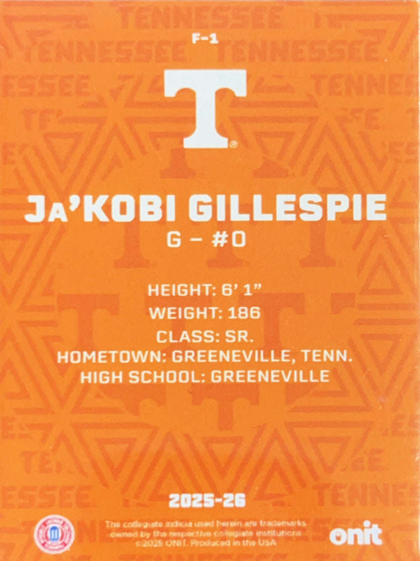 2025 ONIT Tennessee Basketball Ja'Kobi Gillespie #F-1 Orange Sparkle