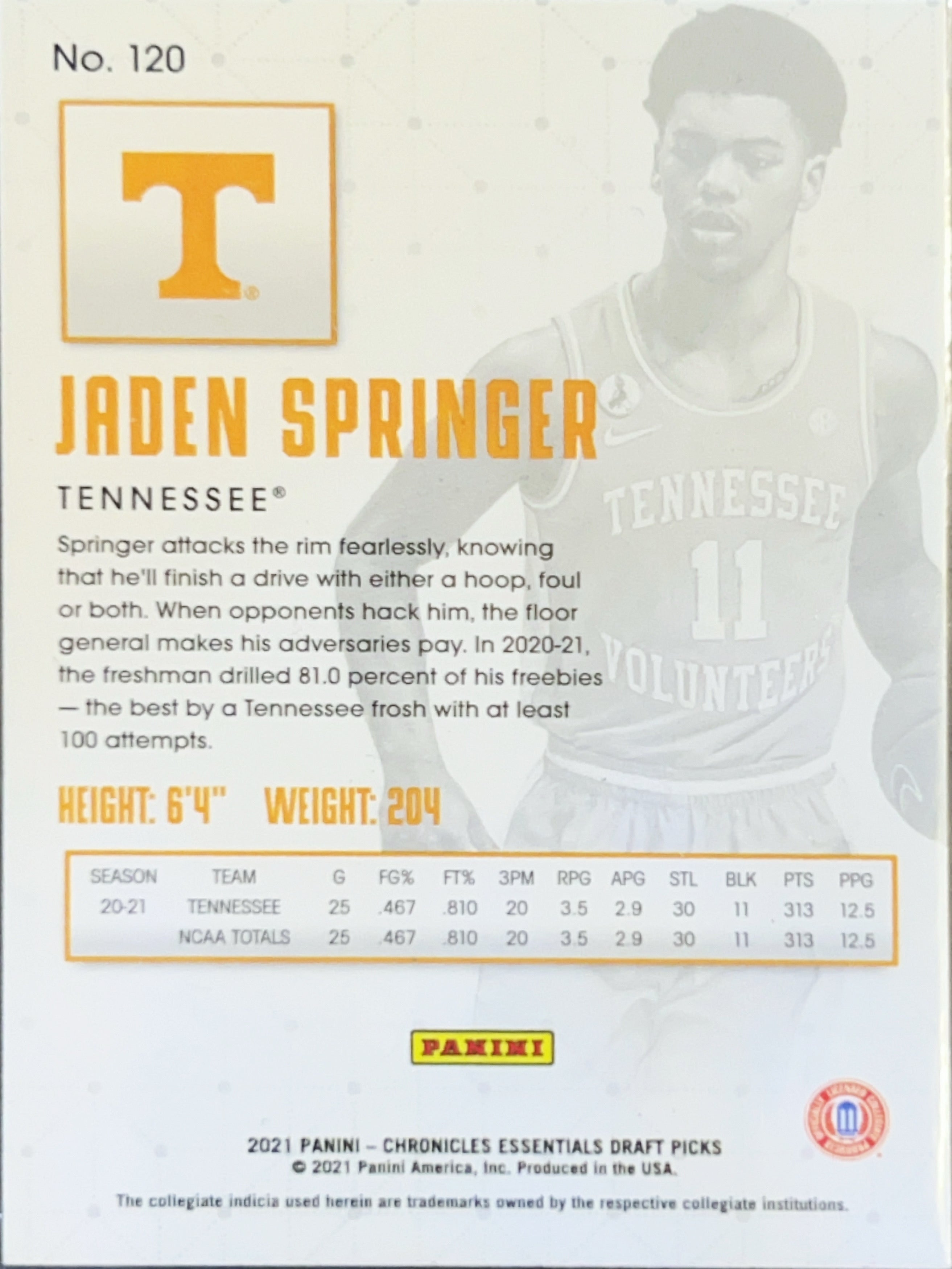 2020 Panini Chronicles Essentials Draft Picks Jaden Springer #120 RC
