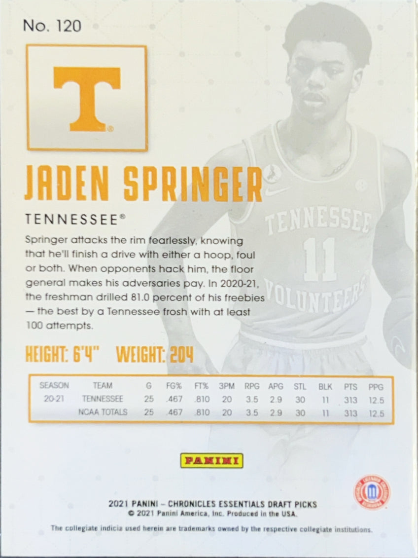 2020 Panini Chronicles Essentials Draft Picks Jaden Springer #120 RC