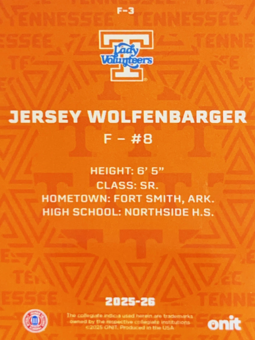2025 ONIT Tennessee Lady Volunteers Jersey Wolfenbarger #F-3