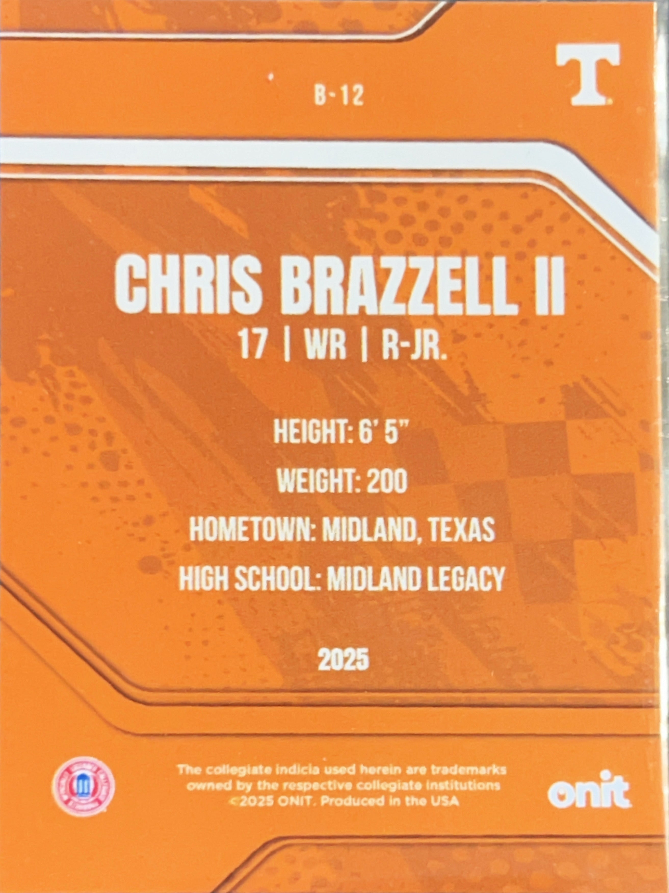 2025 Onit Tennessee Volunteers Chris Brazzell II #B-12