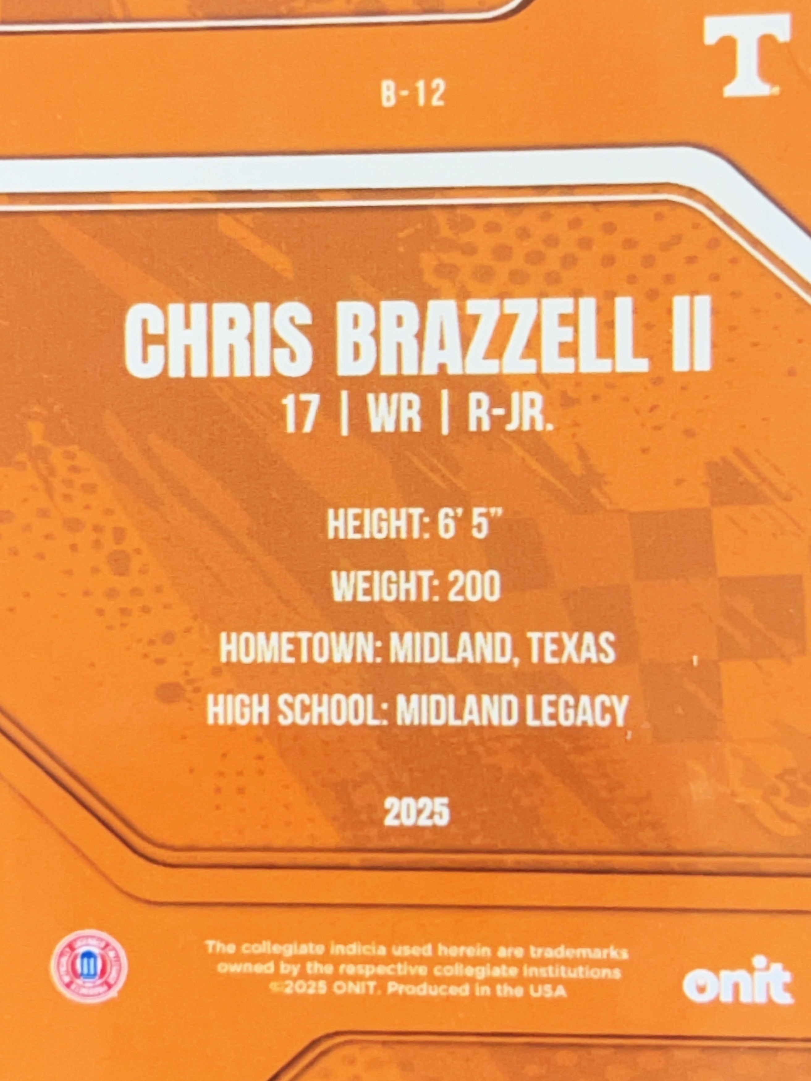 2025 ONIT Tennessee Volunteers Chris Brazzell II #B-12