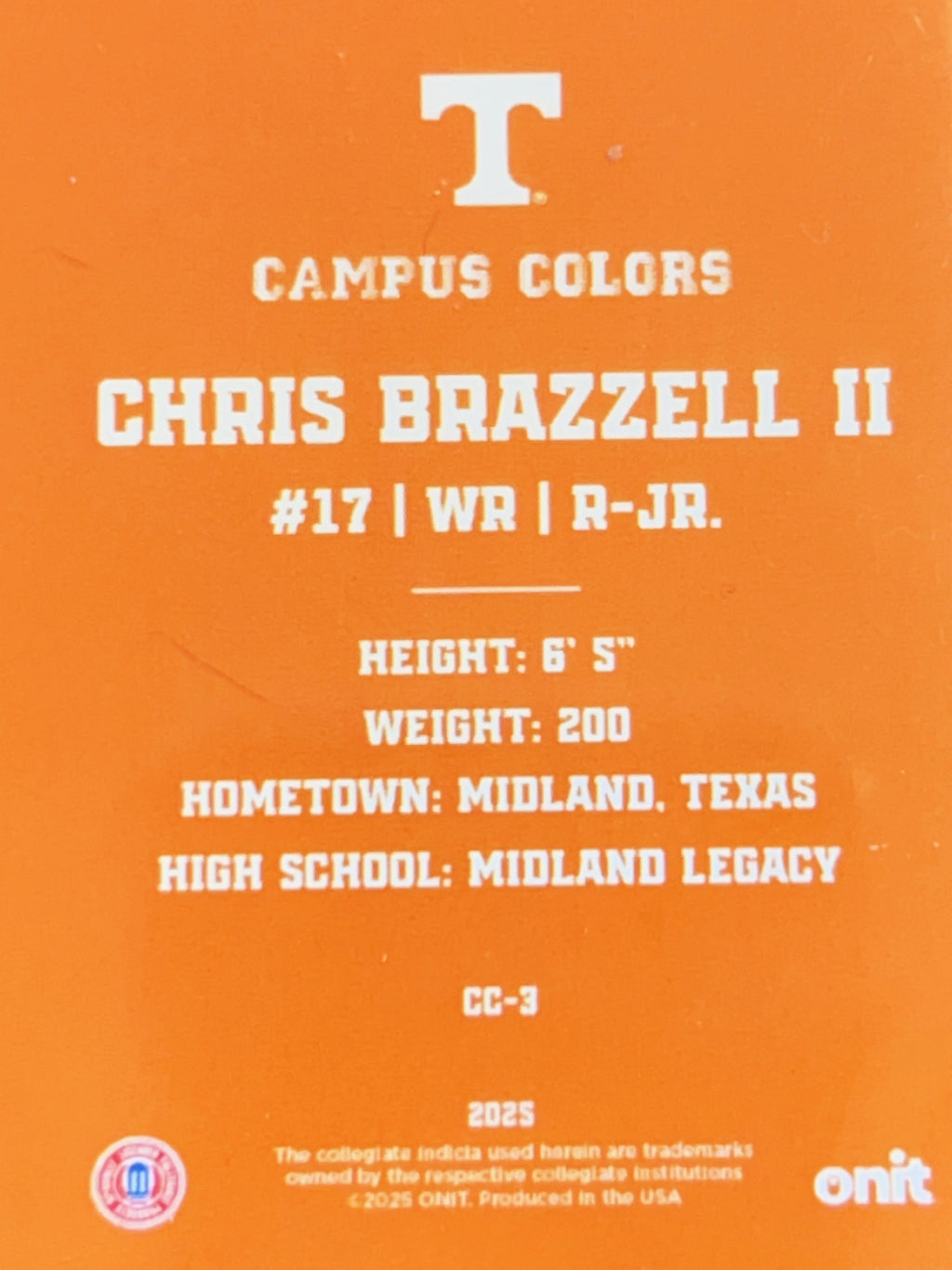 2025 ONIT Gameday Campus Colors Chris Brazzell II #CC-3