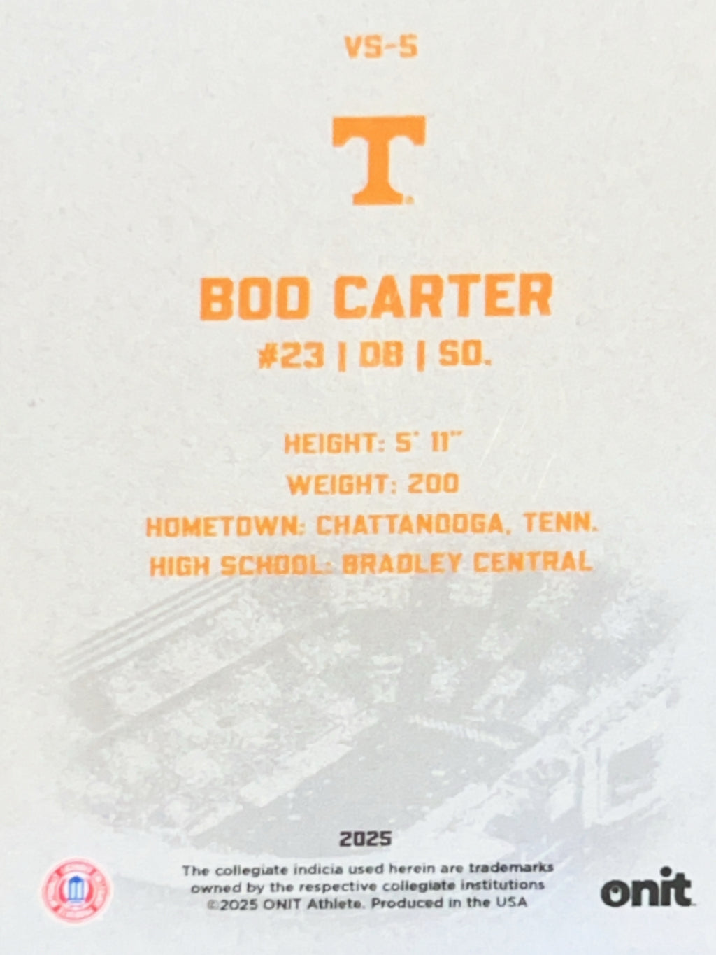 2025 ONIT Tennessee Volunteers Boo Carter #VS-5