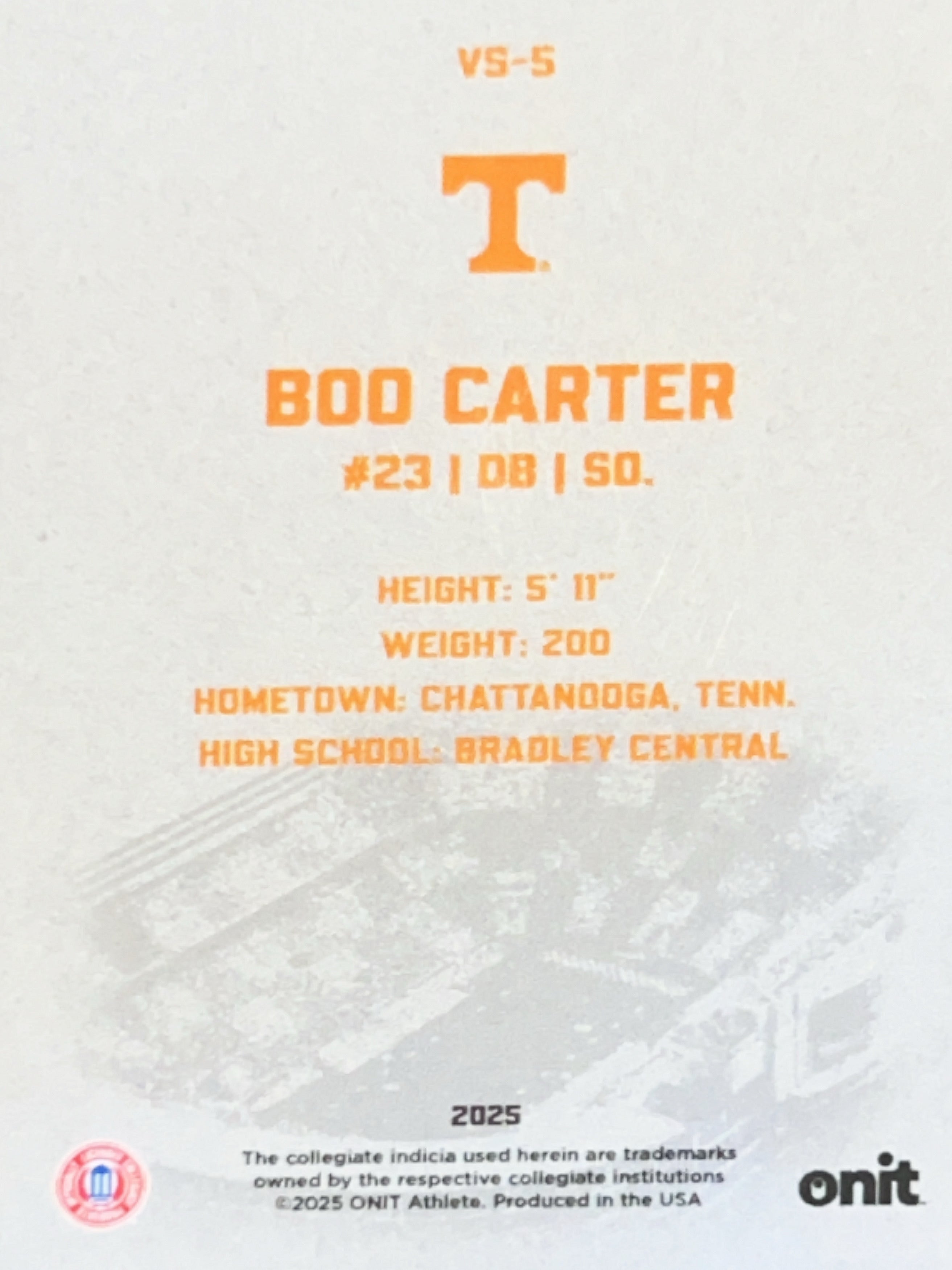 2025 ONIT Tennessee Volunteers Boo Carter #VS-5