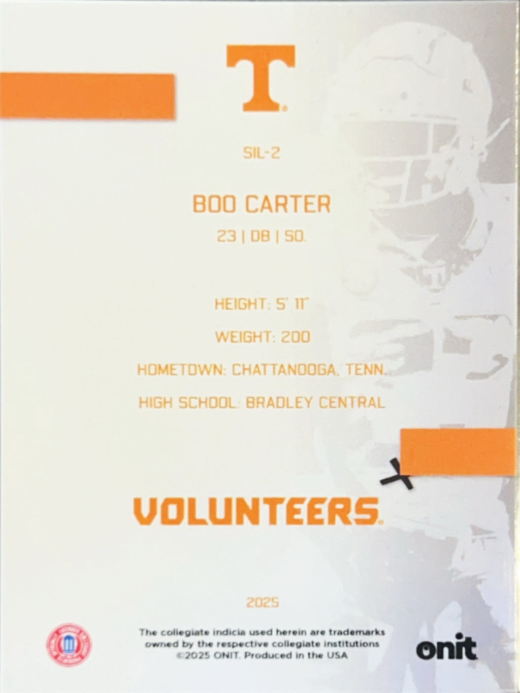 2025 ONIT Tennessee Volunteers Boo Carter #SIL-2