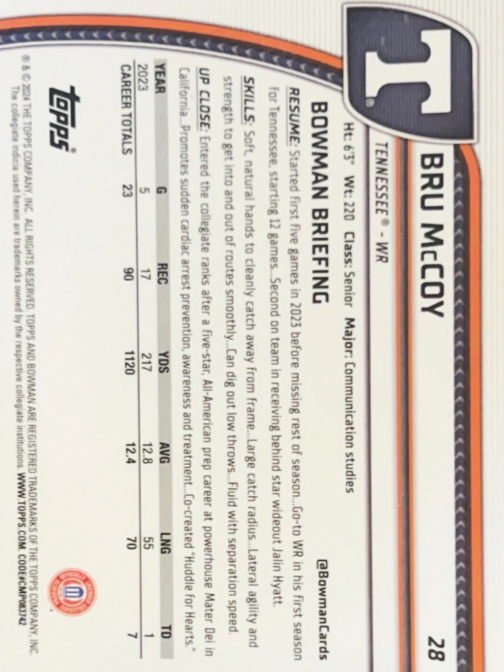 2024 Bowman Chrome University Bru McCoy #28