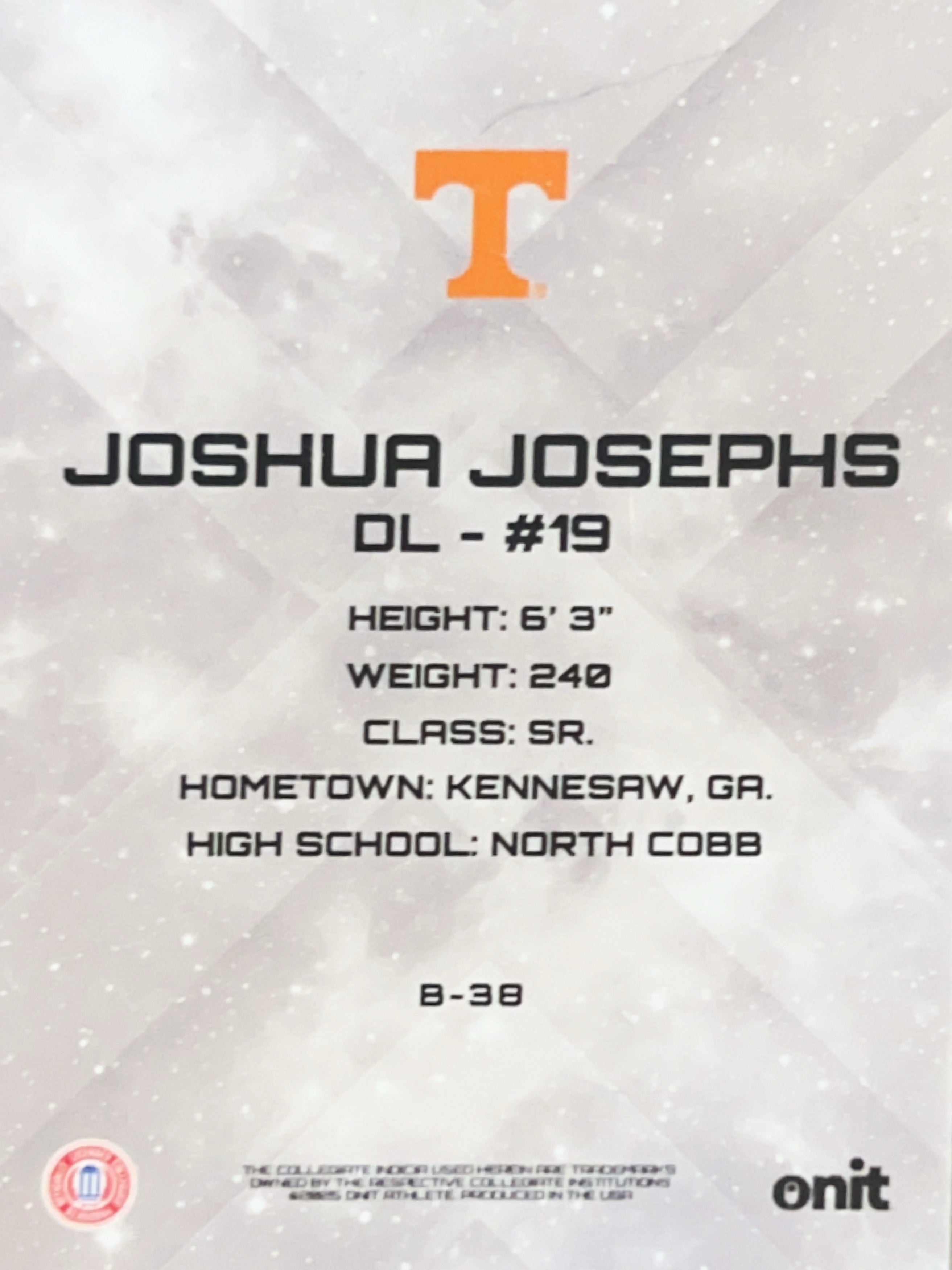 2023 Onit Tennessee Volunteers Joshua Josephs #B-38