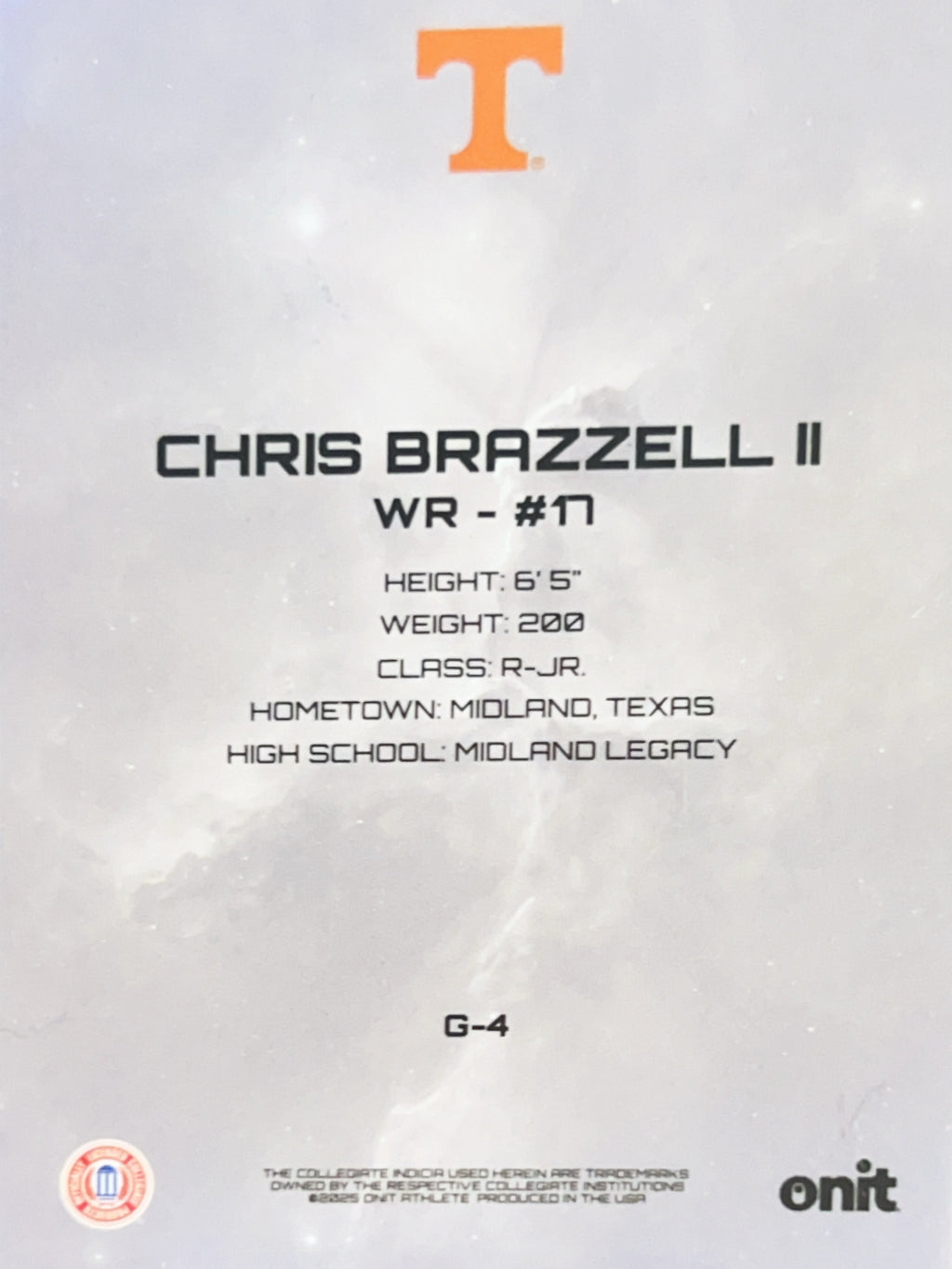 2023 Onit Tennessee Volunteers Chris Brazzell II #G-4 Galaxy
