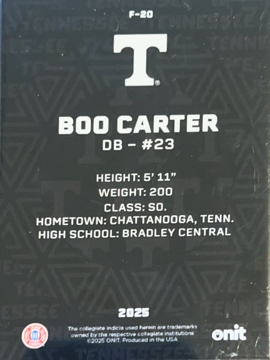 2025 Onit Tennessee Football Boo Carter #F-20