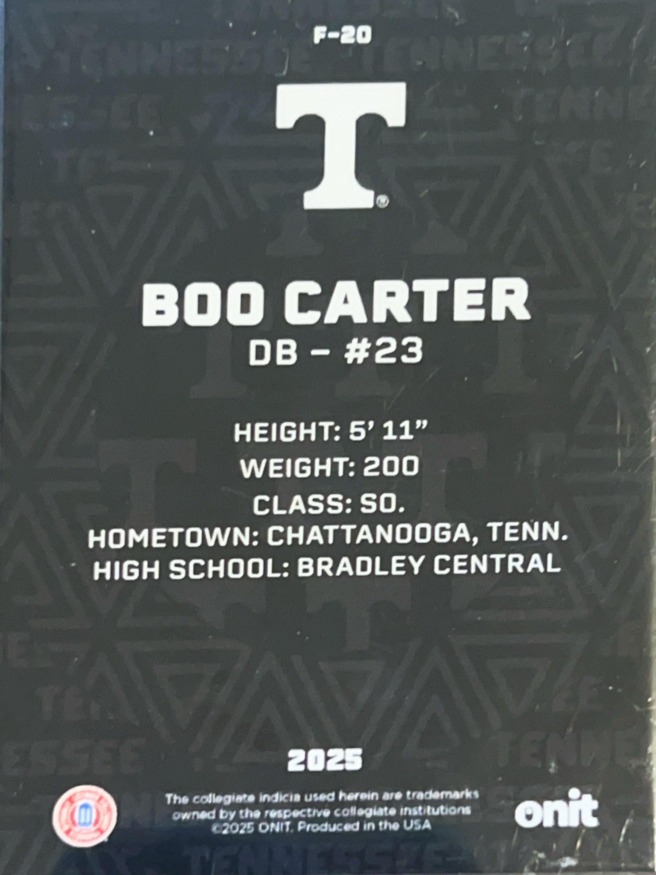 2025 Onit Tennessee Football Boo Carter #F-20