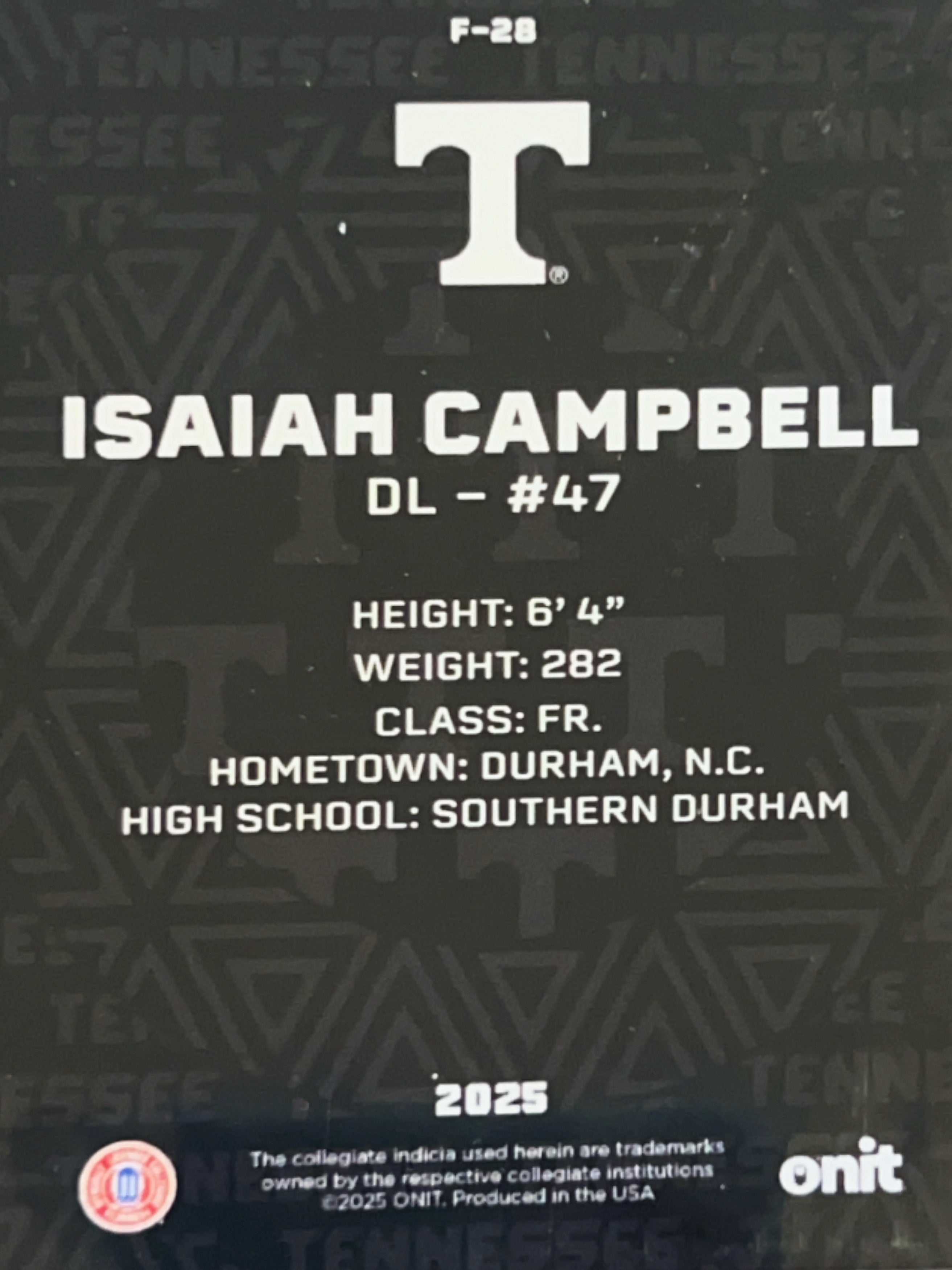 2025 ONIT Tennessee Football Isaiah Campbell #F-28