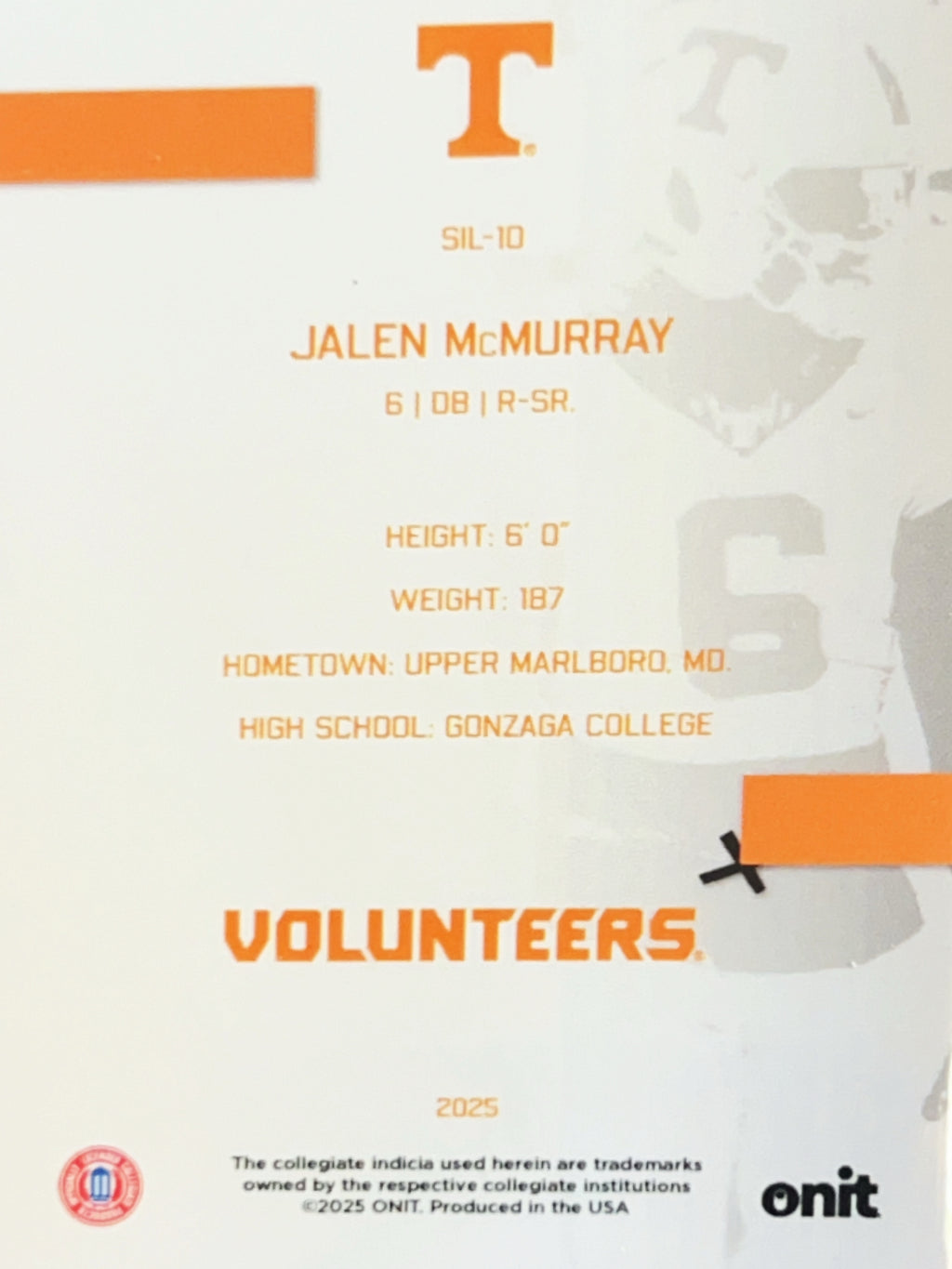 2025 ONIT Tennessee Volunteers Jalen McMurray #SIL-10