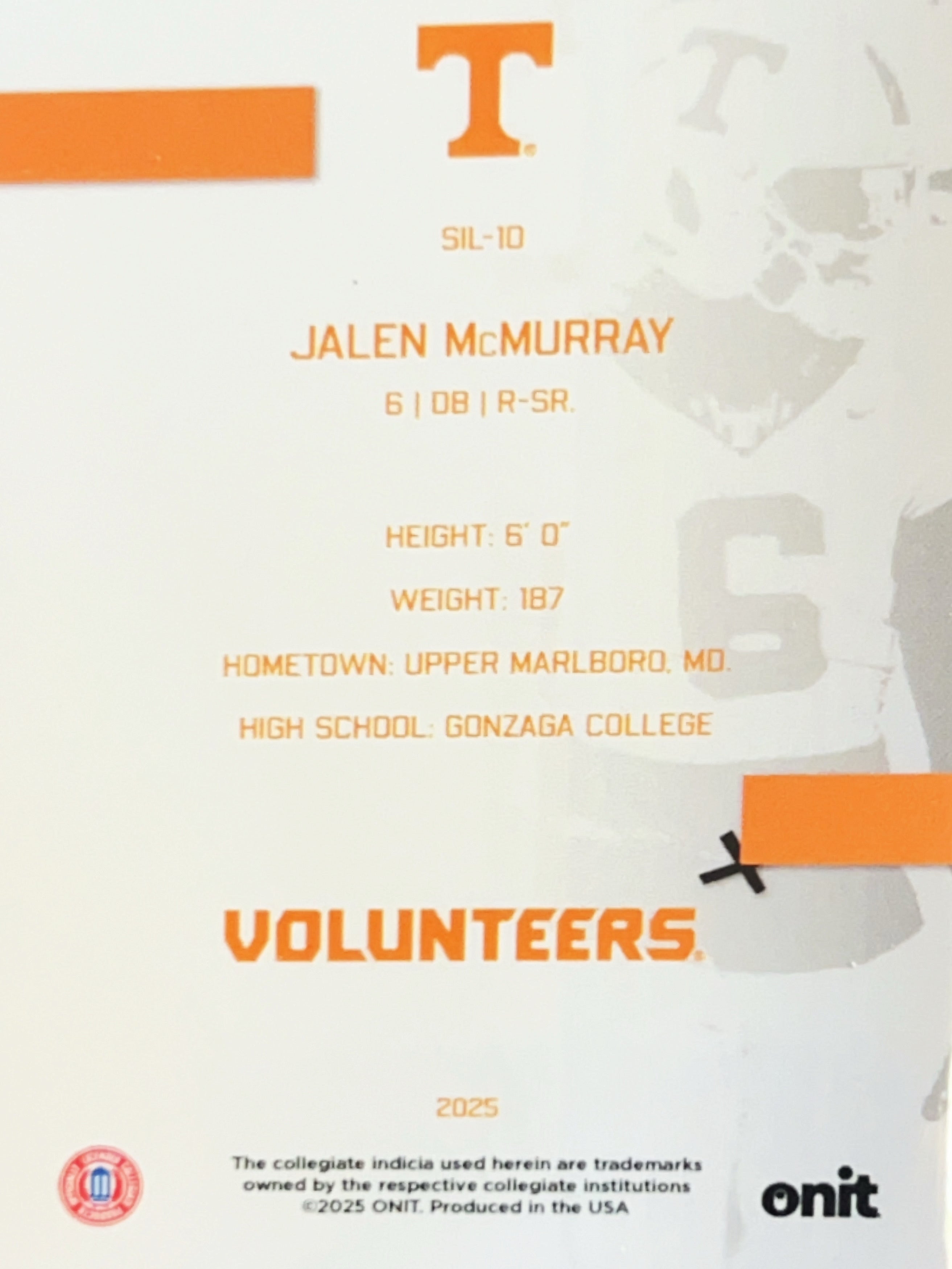 2025 ONIT Tennessee Volunteers Jalen McMurray #SIL-10