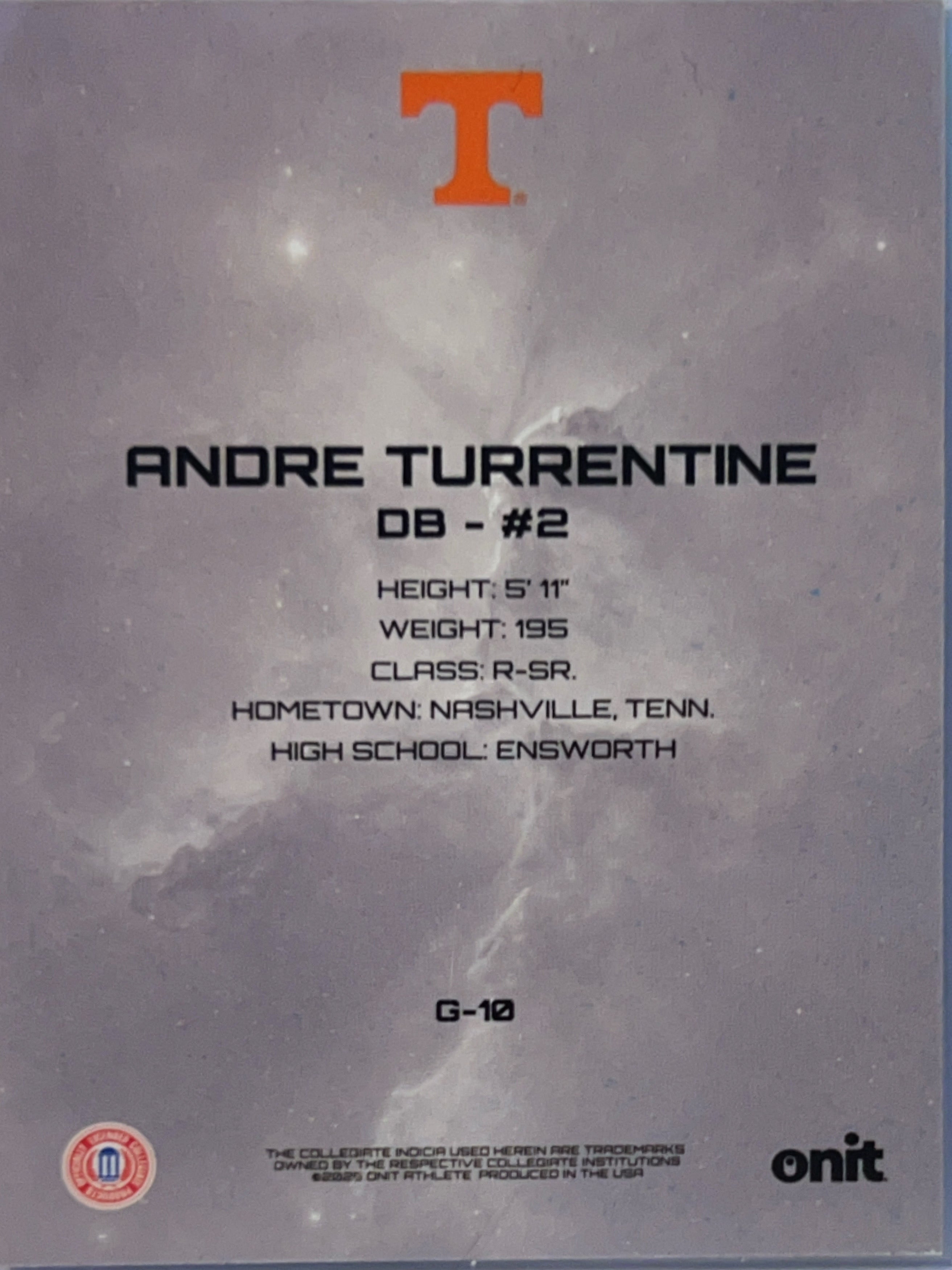 2023 Onit Tennessee Volunteers Football Andre Turrentine #G-10