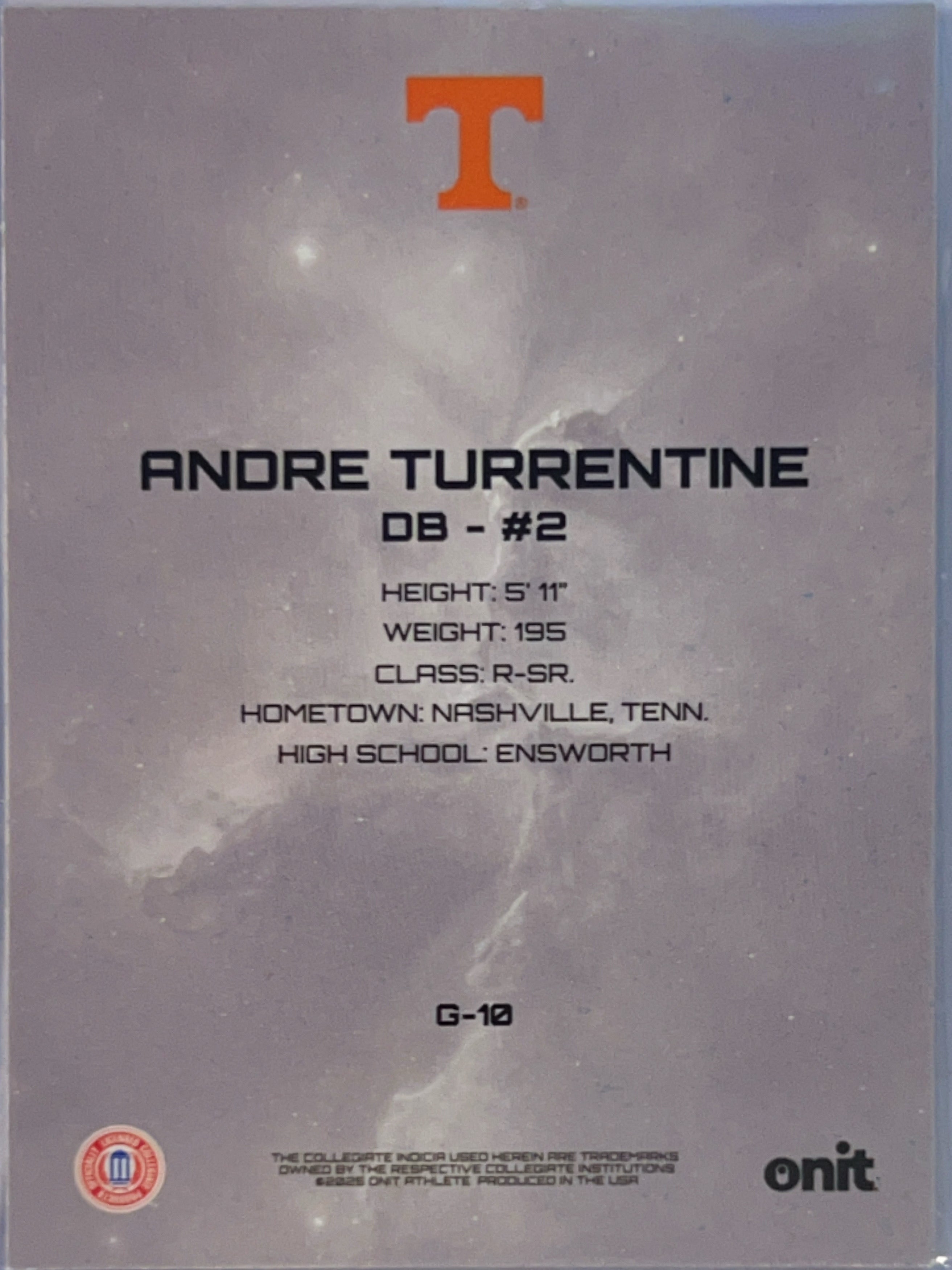 2023 Onit Tennessee Volunteers Football Andre Turrentine #G-10