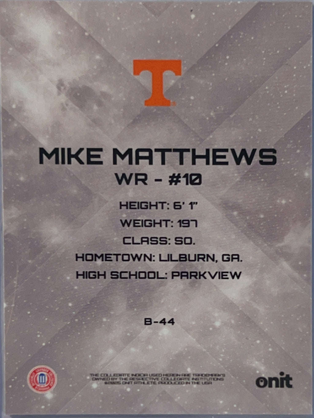 2023 ONIT Tennessee Football Mike Matthews #B-44