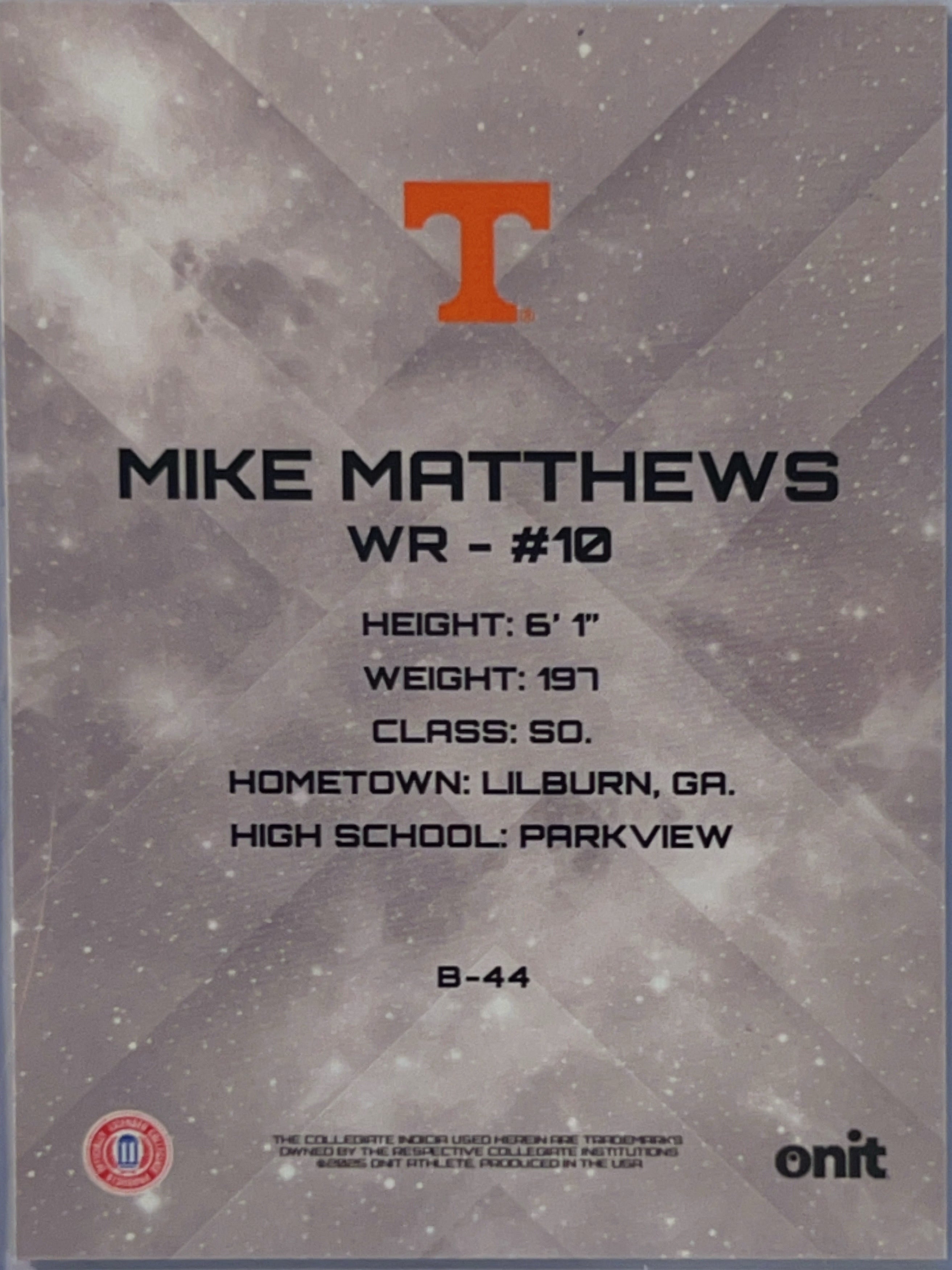 2023 ONIT Tennessee Football Mike Matthews #B-44