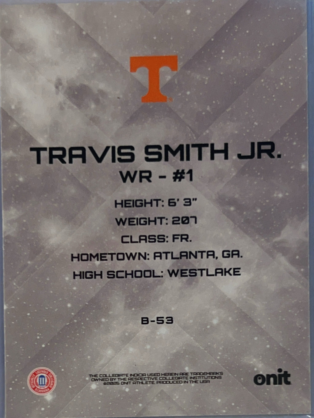 2025 Onit Tennessee Volunteers Travis Smith Jr. #B-53