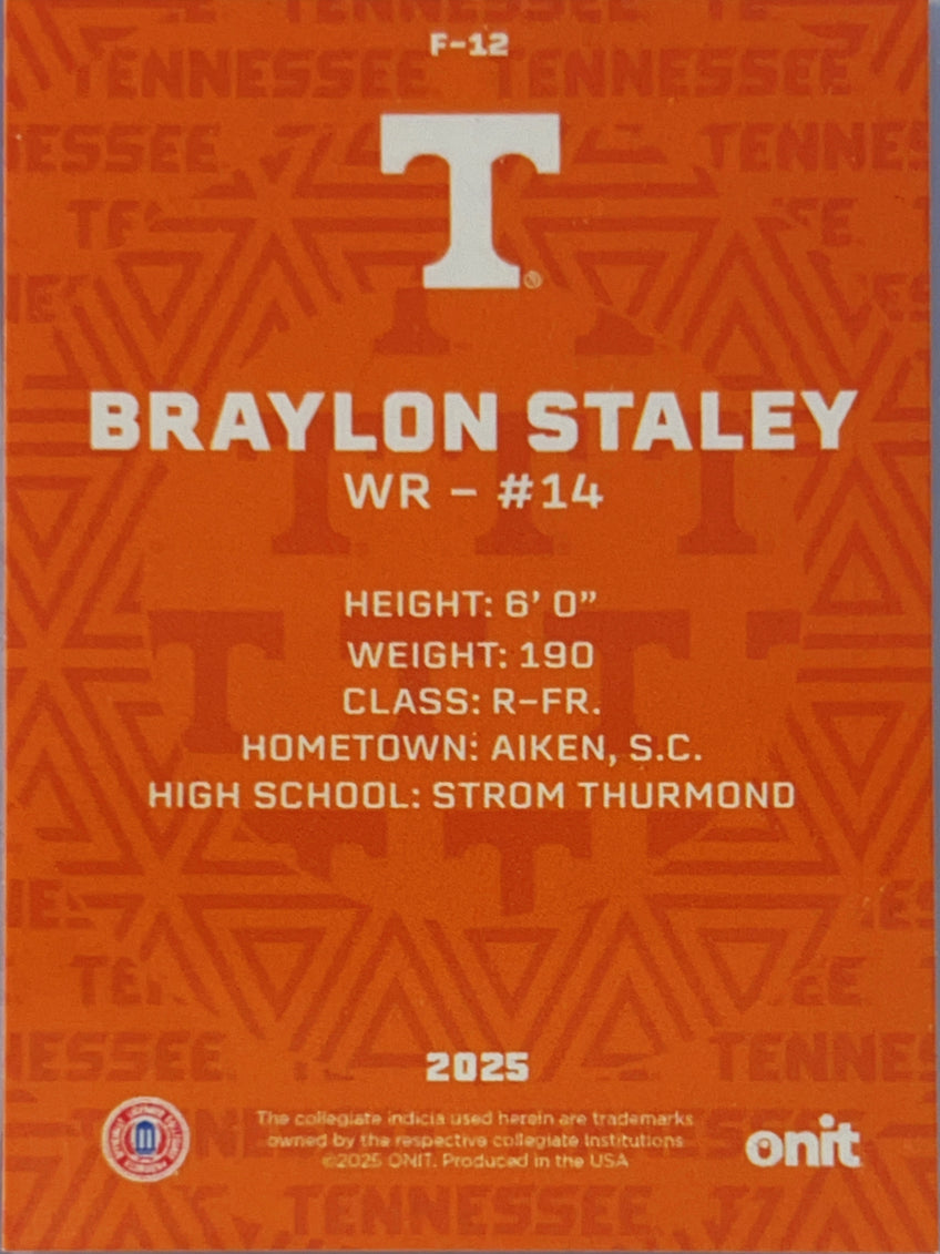2025 ONIT Tennessee Football Braylon Staley #F-12