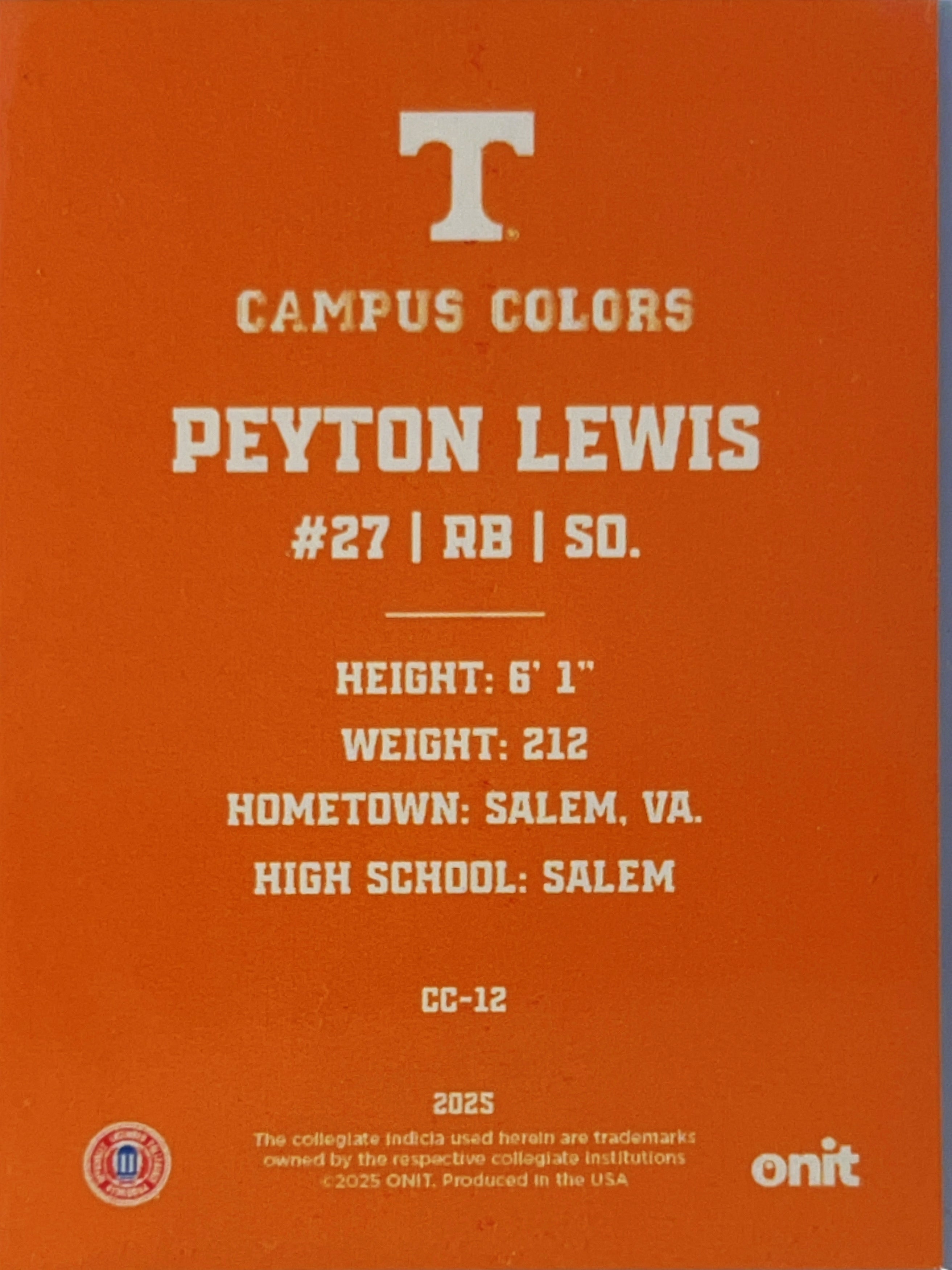 2025 Onit Gameday Campus Colors Peyton Lewis #CC-12